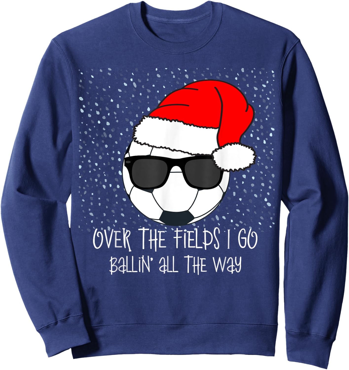 Santa Claus Hat Soccer Ball Sunglasses Christmas Baller Kids Sweatshirt - Sweatshirt | Navy