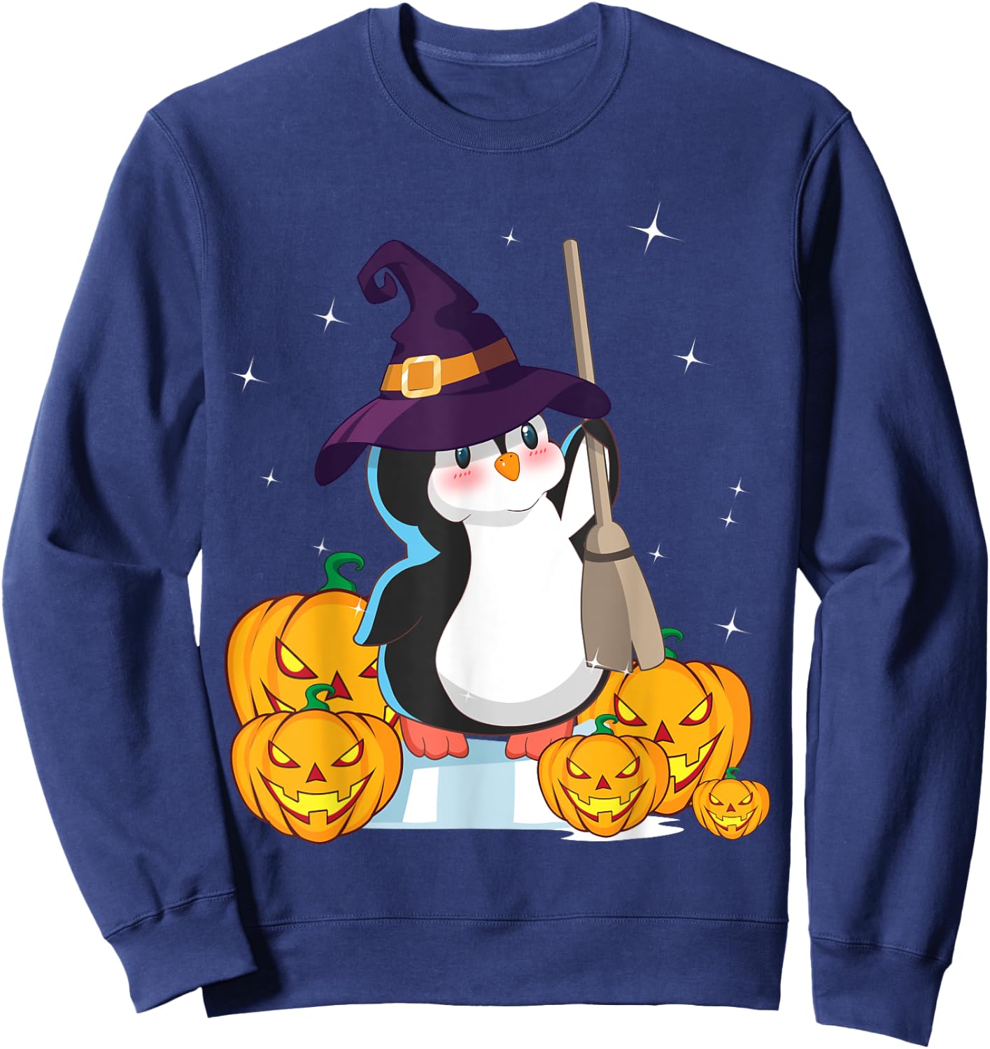 Cute Penguin Witch Wizard Pumpkin Easy Halloween Costume Sweatshirt - Sweatshirt | Navy