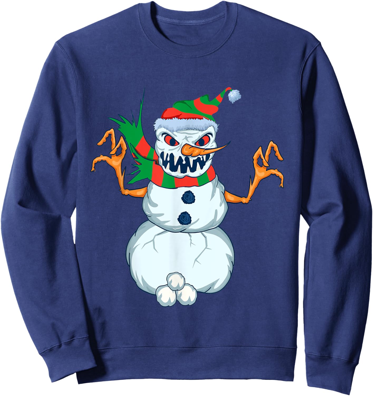 Evil Snowman Creepy Clip Art Christmas Horror Snowman Design Sweatshirt - Sweatshirt | Navy
