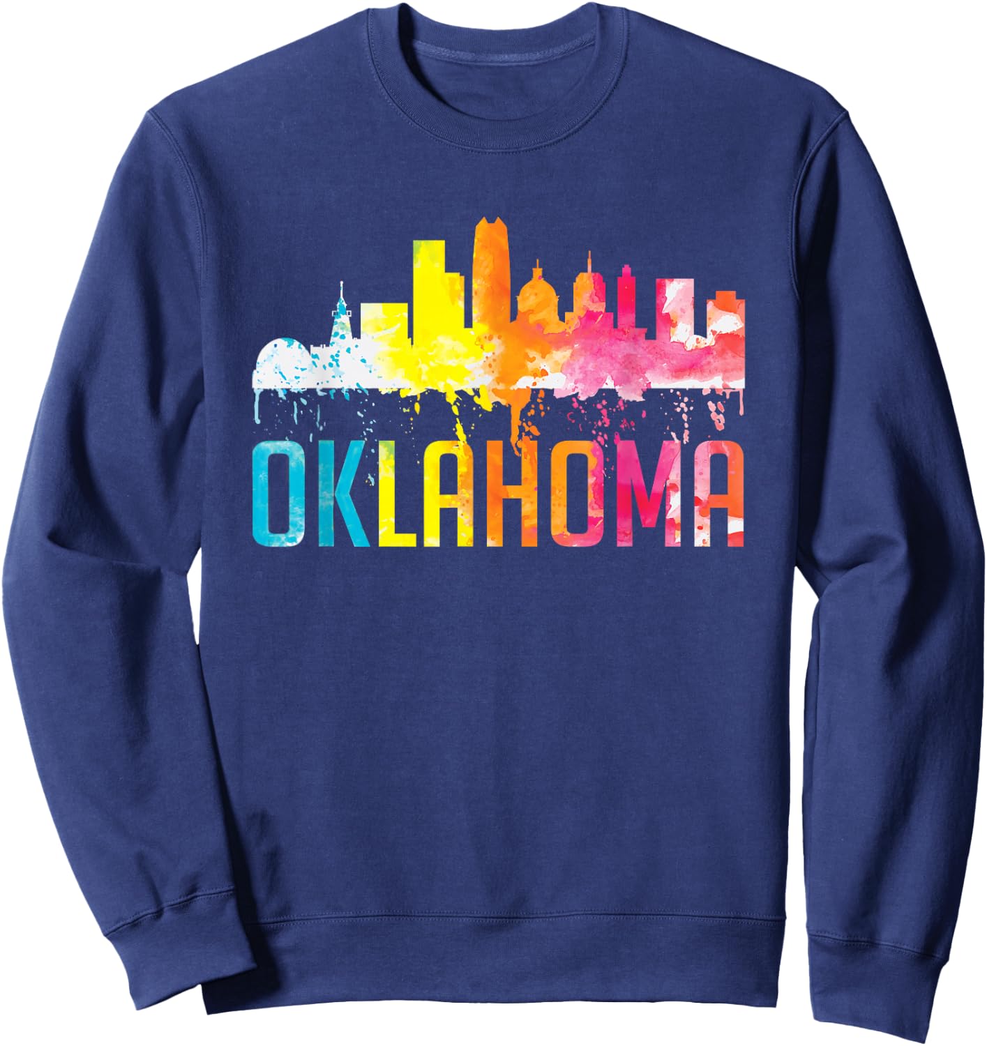 Oklahoma City OK Retro Watercolor Skyline Art Souvenir Gift Sweatshirt - Sweatshirt | Navy