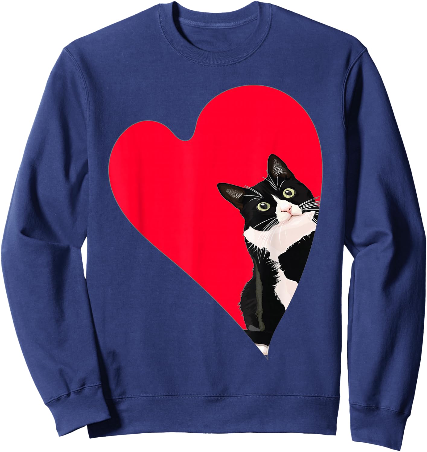 Tuxedo Cat Valentine Heart for Kitten and Animal Lovers Sweatshirt - Sweatshirt | Navy