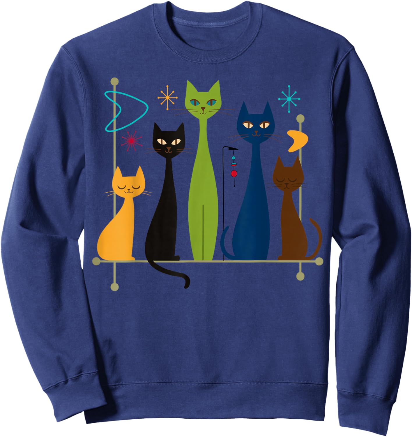 Retro Mid-Century Modern Cats 50s 60s Style Sweatshirt - Sweatshirt | Navy