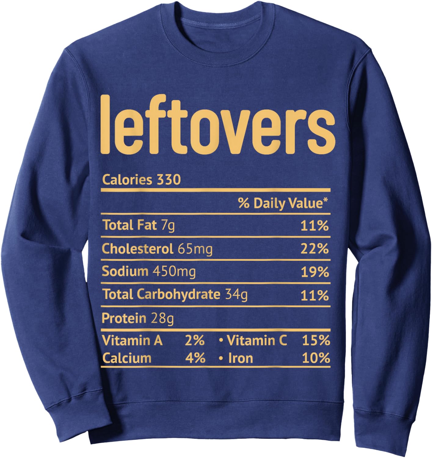 Leftovers Nutrition Facts Funny Thanksgiving Christmas food Sweatshirt - Sweatshirt | Navy