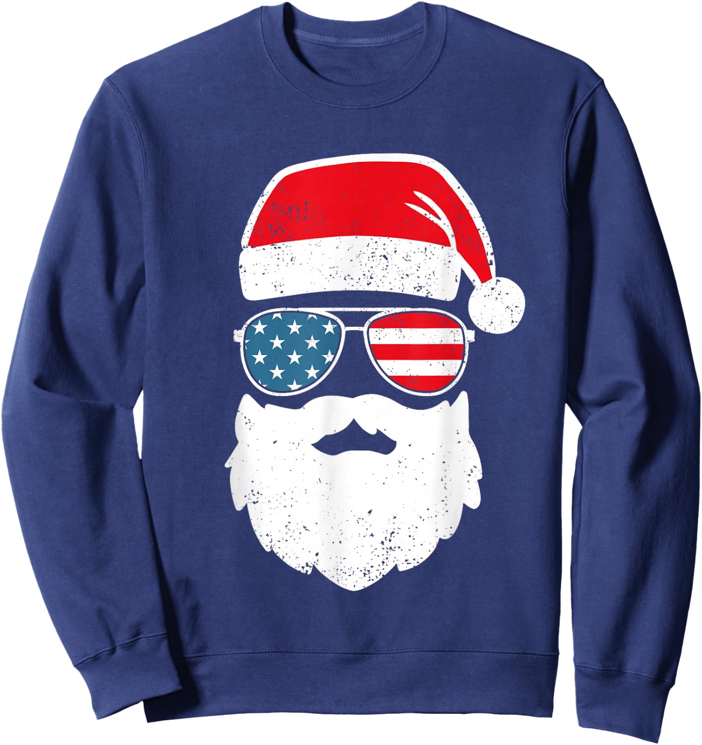 Funny Santa Claus Face Sunglasses Patriotic American Flag Sweatshirt - Sweatshirt | Navy