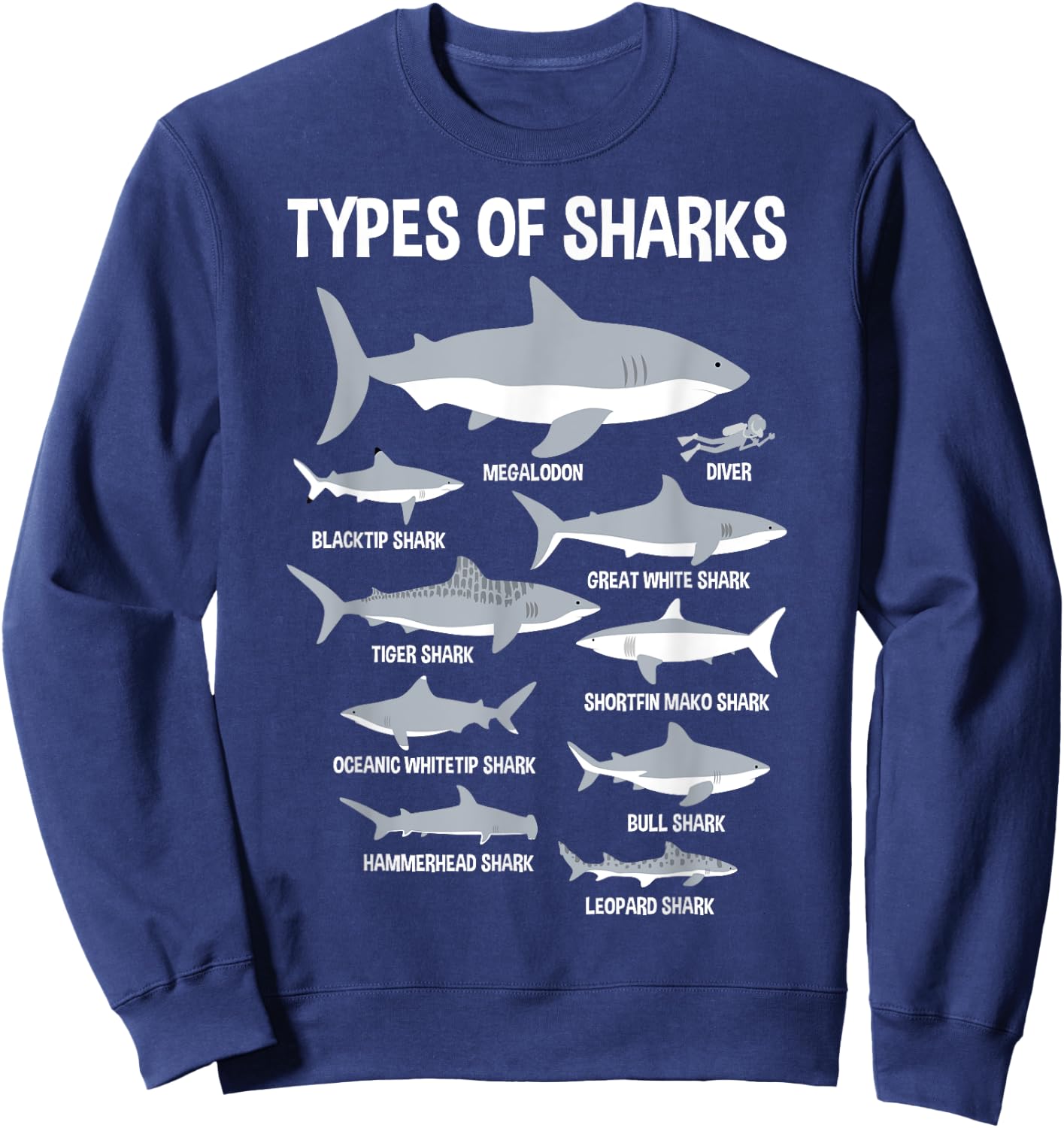 9 Types Of Sharks Educational Ocean Kids Boys Gift Sweatshirt - Sweatshirt | Navy
