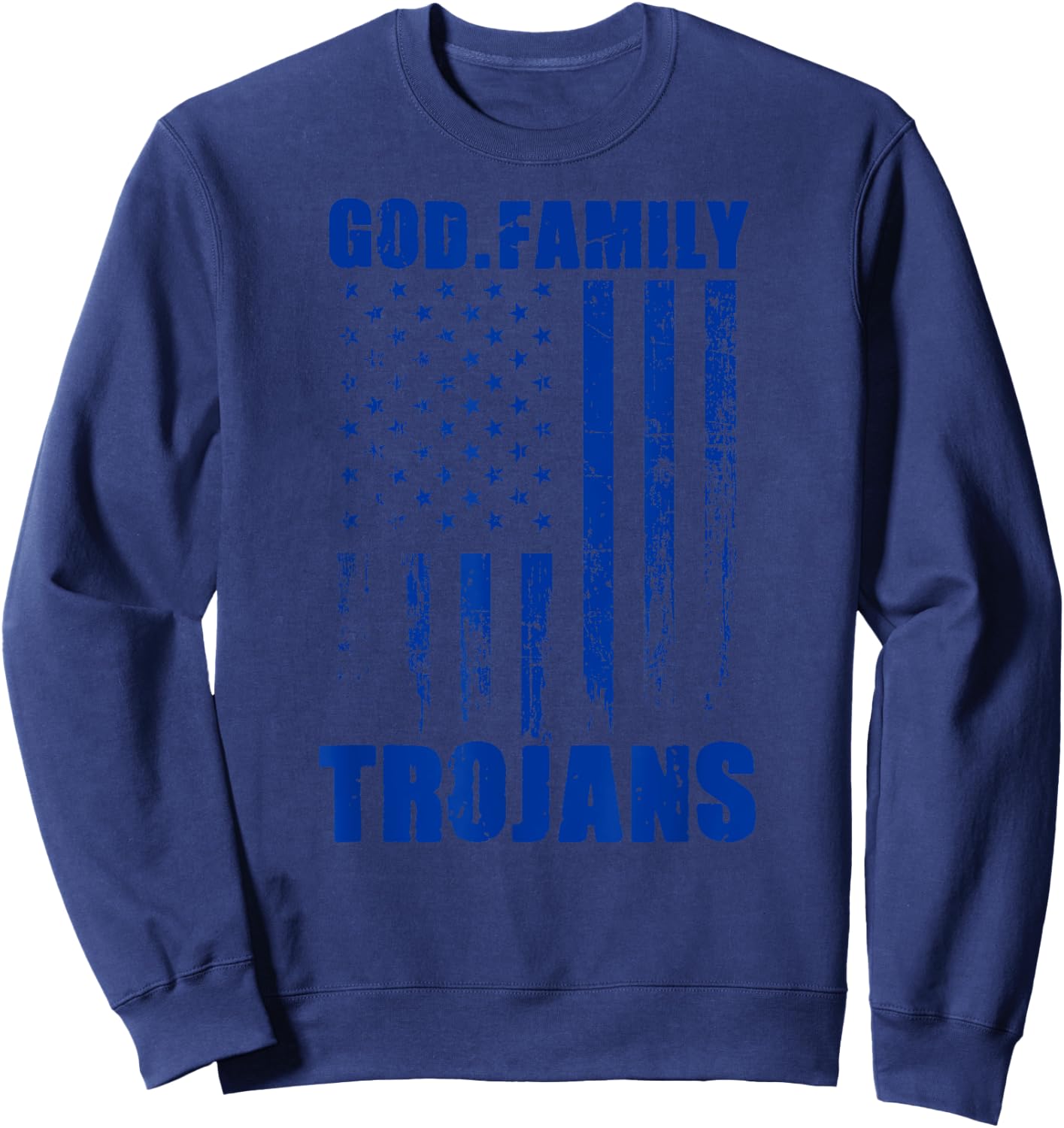 James Island Charter Trojans God. Family. Vintage USA Flag Sweatshirt - Sweatshirt | Navy