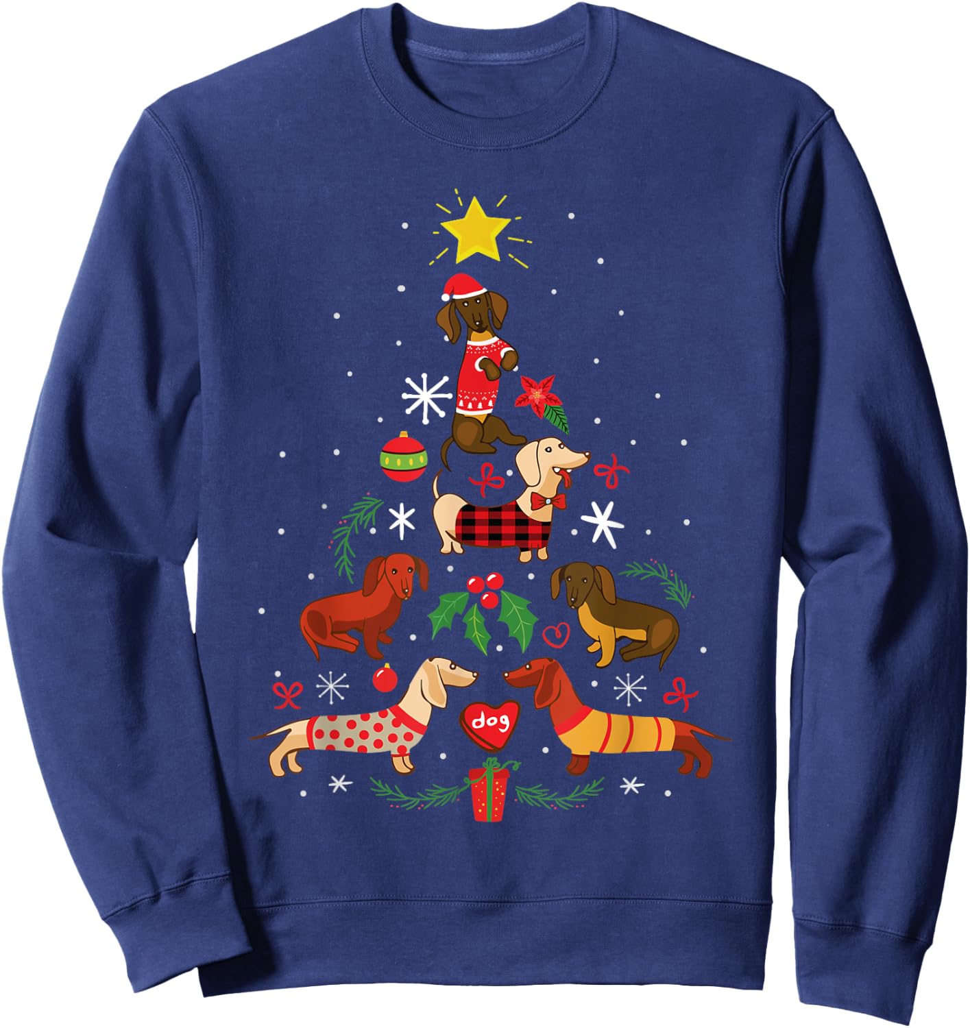 Funny Dachshund Christmas Tree Ornament Decor Gift Sweatshirt - Sweatshirt | Navy