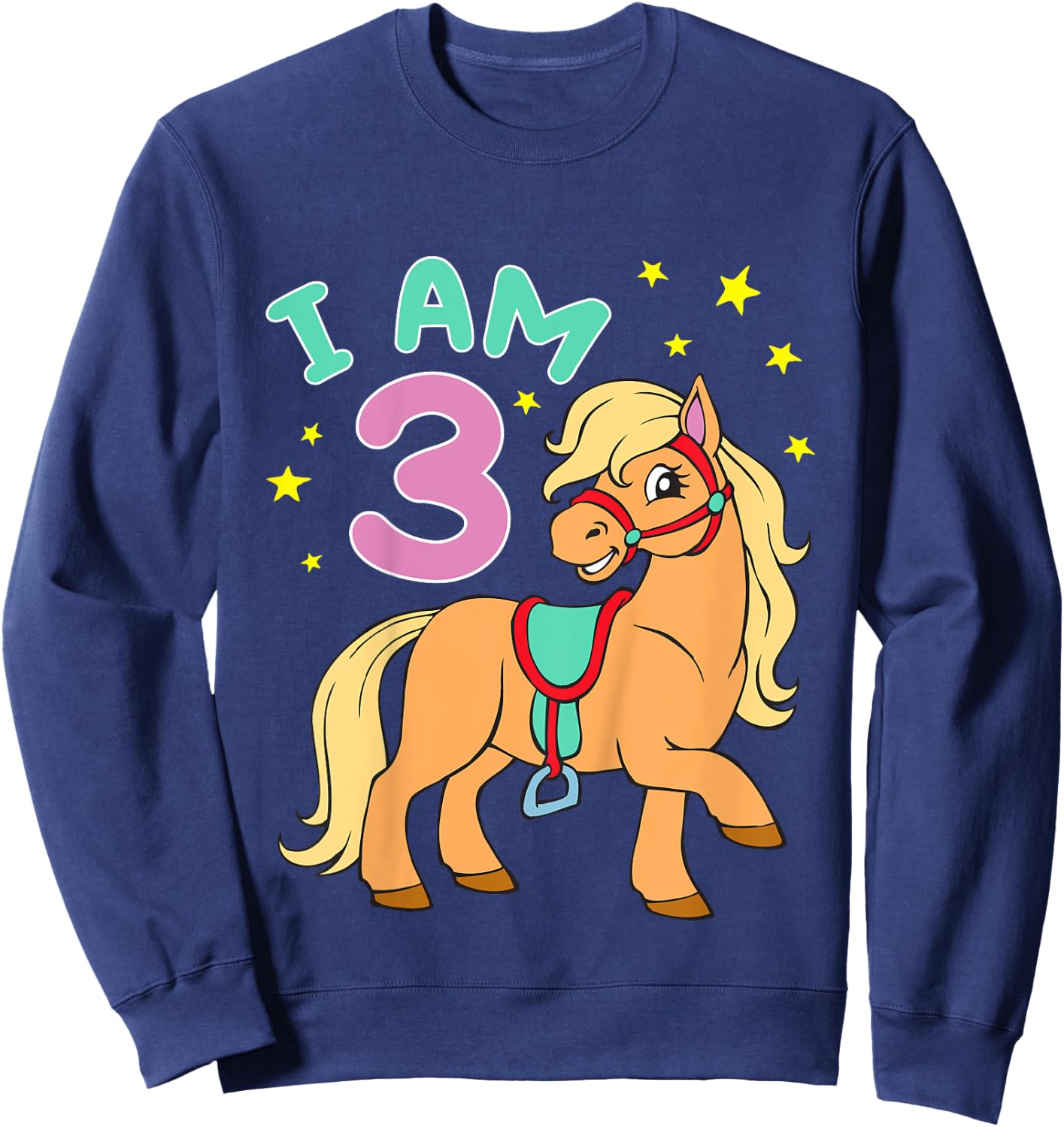 Horse Birthday Shirt 3 Years Toddler Girls Sweatshirt - Sweatshirt | Navy
