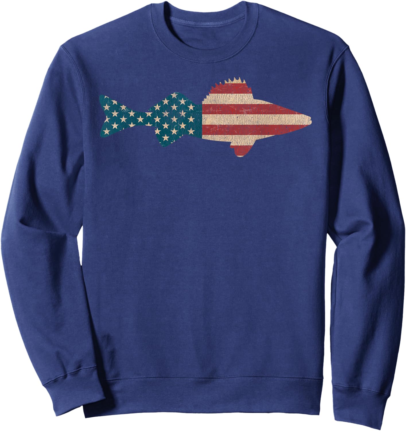 Walleye Fishing American Flag Sauger Angling Sweatshirt - Sweatshirt | Navy