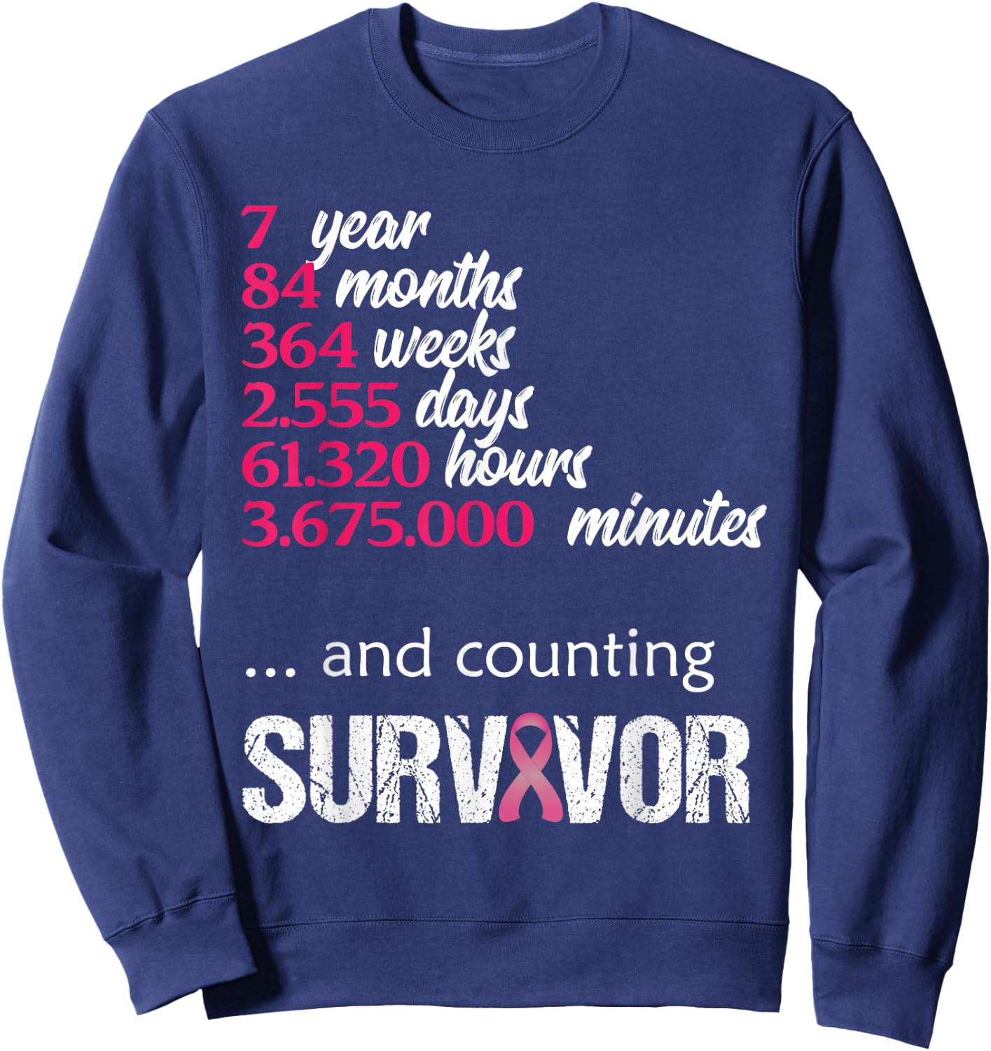 Seven 7 Years Survivor Breast Cancer Shirt Awareness Gift Sweatshirt - Sweatshirt | Navy