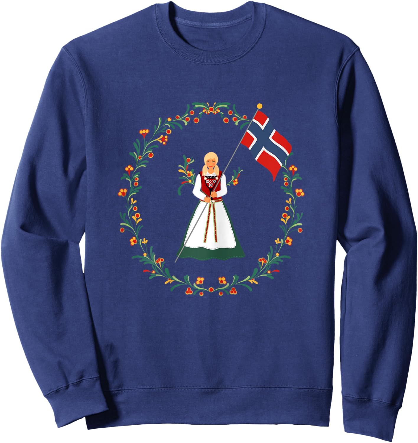 Bunad Norway Girl Costume Rosemaling Norwegian Sweatshirt - Sweatshirt | Navy