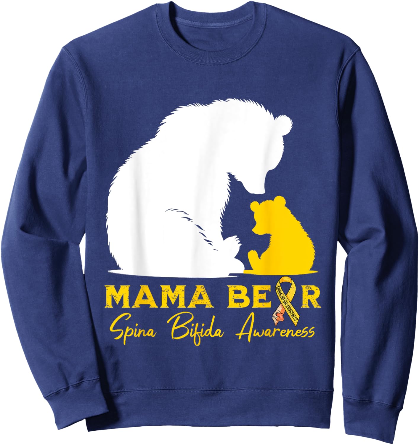 Mama-Bear Spina Bifida Awareness Yellow Ribbon Sweatshirt - Sweatshirt | Navy