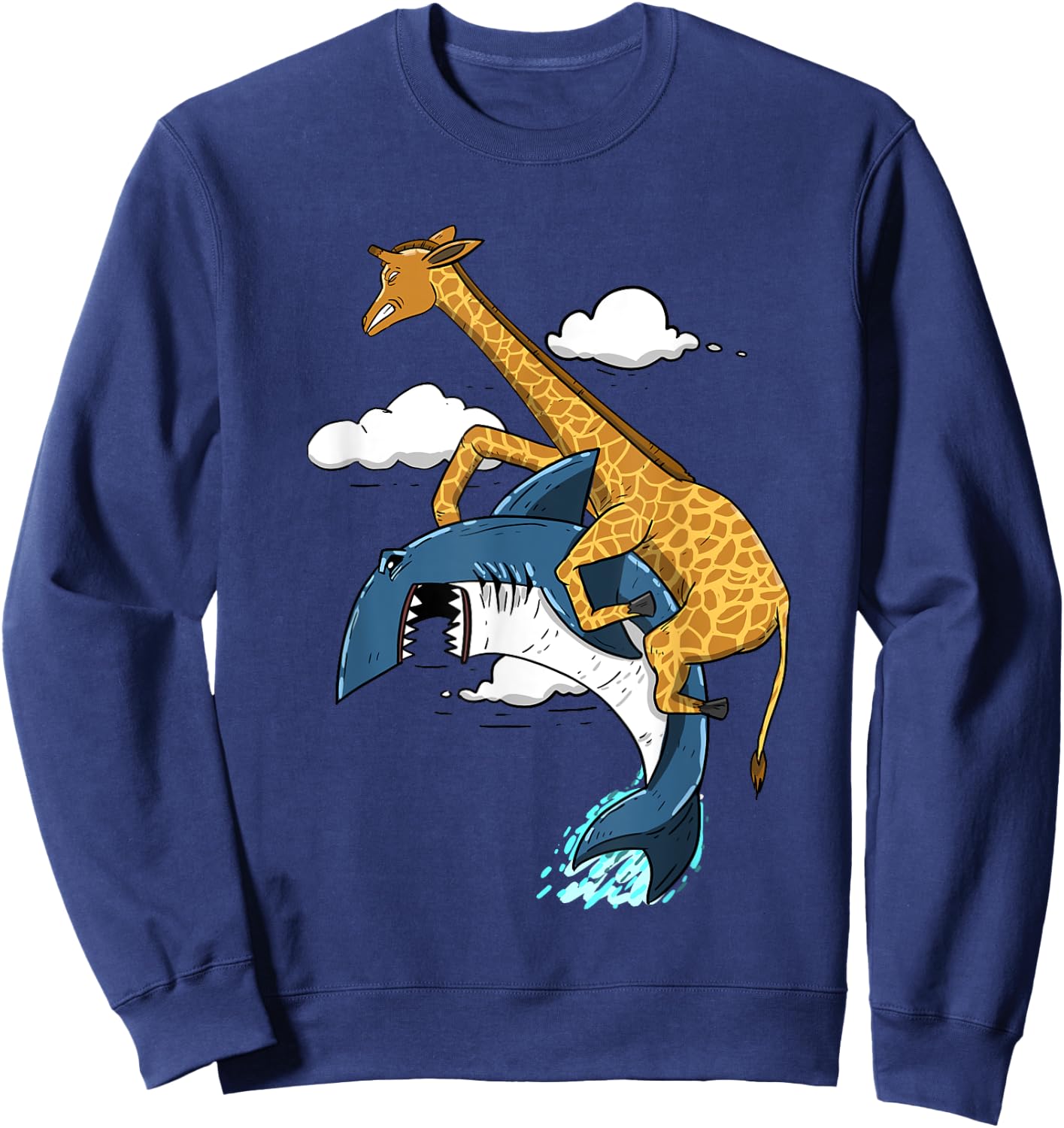 Giraffe Riding Shark Funny Animal Lover Girls Gift Sweatshirt - Sweatshirt | Navy