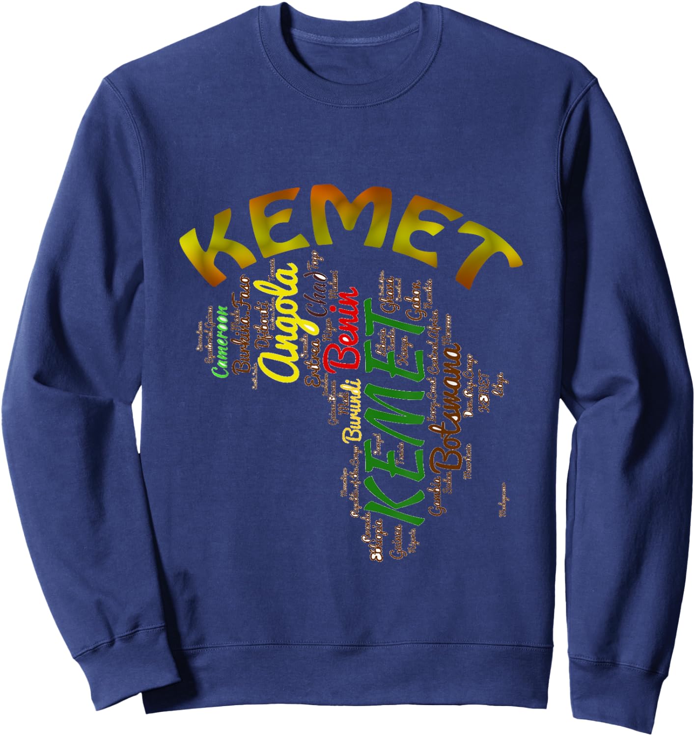 Africa, Kemet, Egyptian Style African Continent Word Cloud Sweatshirt - Sweatshirt | Navy