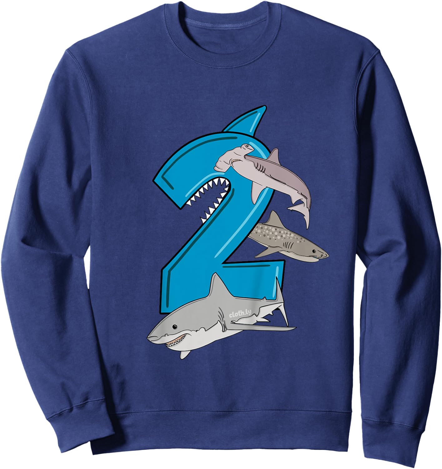 Kids 2nd Birthday Boys Great White Shark Gift Birthday Sweatshirt - Sweatshirt | Navy