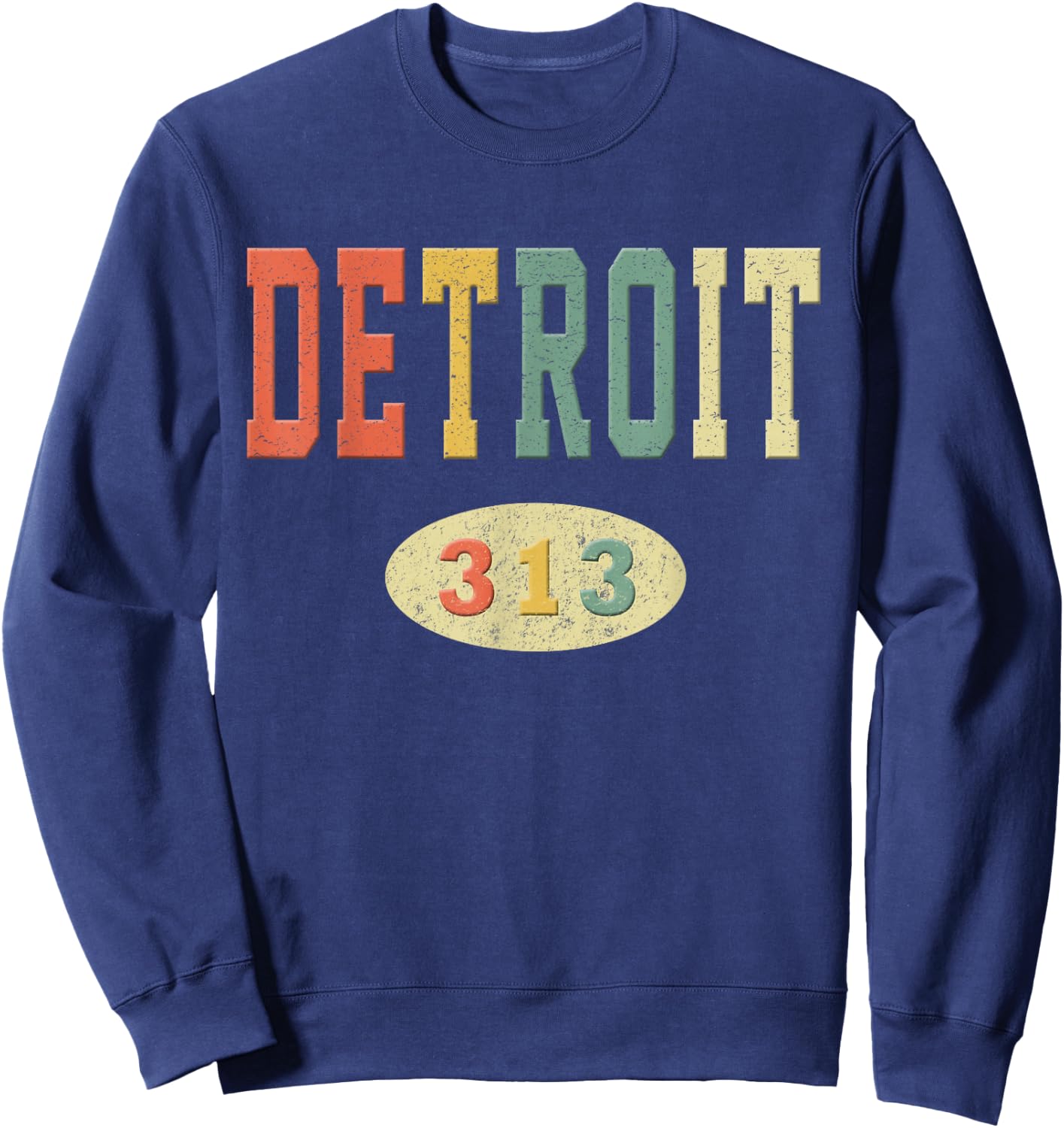 Detroit Shirt Area Code 313 Retro 70s Colors Sweatshirt - Sweatshirt | Navy