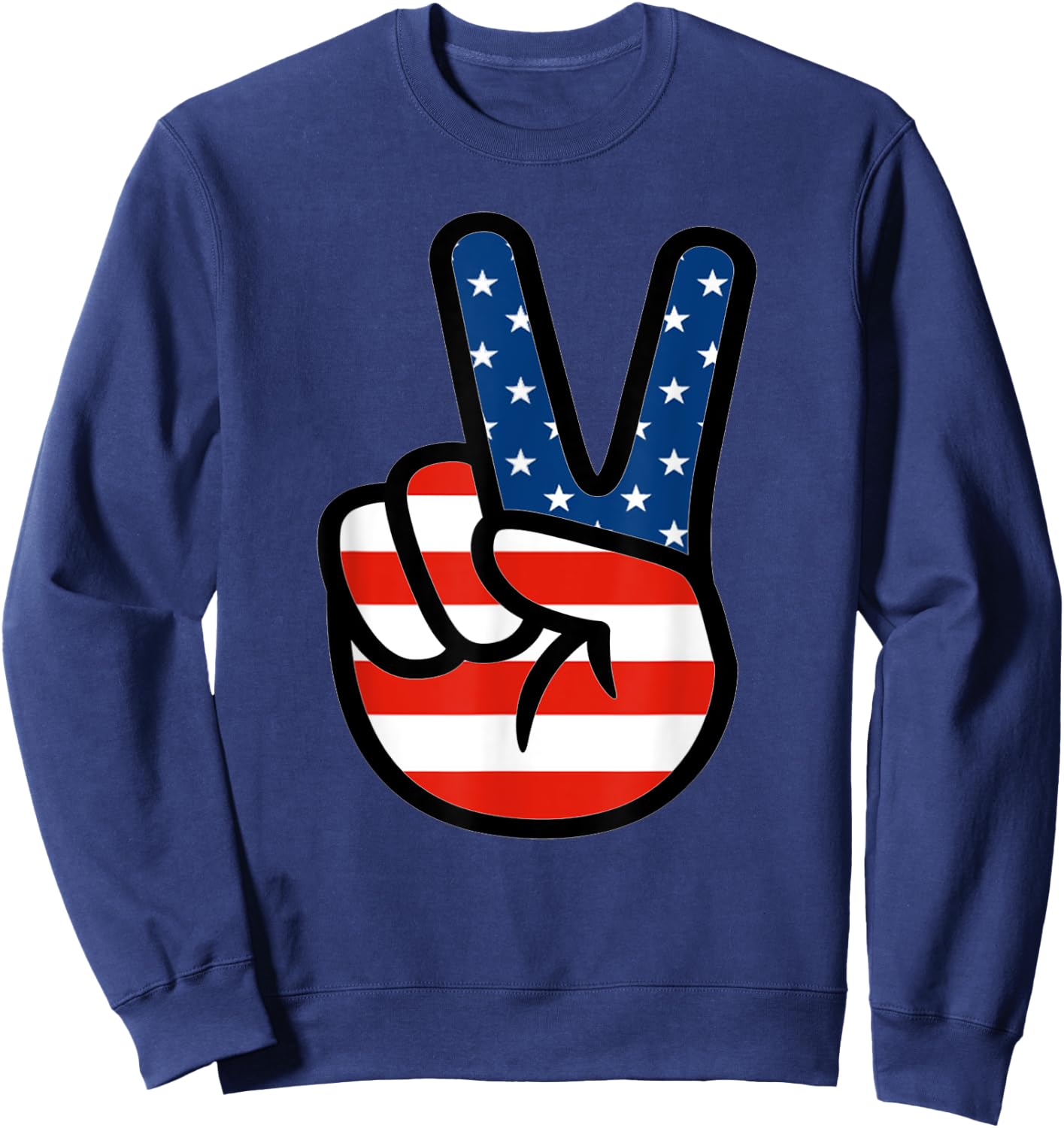 Fourth 4th of July Shirt American Flag Peace Sign Hand Sweatshirt - Sweatshirt | Navy