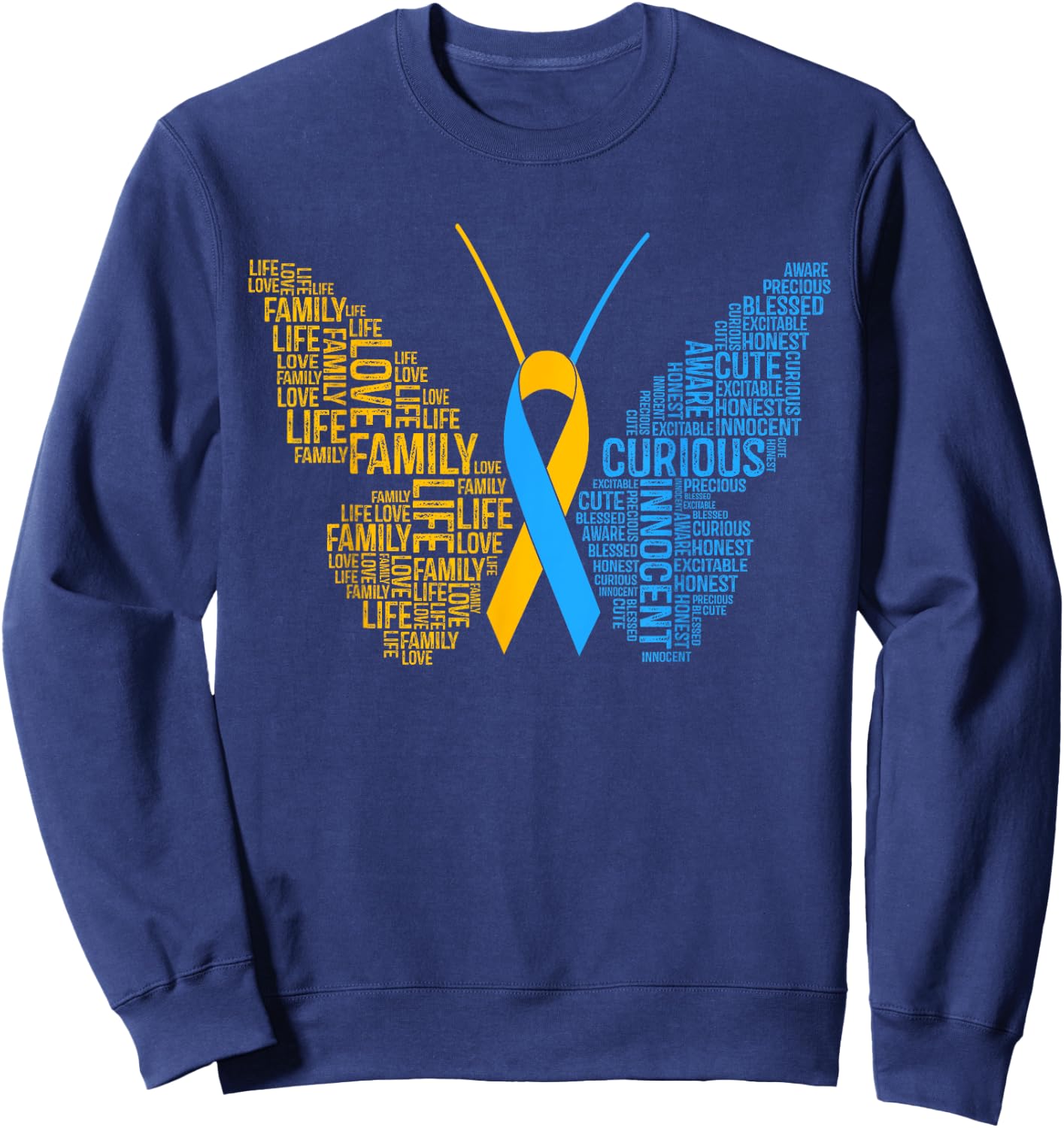 Down Syndrome Awareness Butterfly Support Gift Shirt Sweatshirt - Sweatshirt | Navy