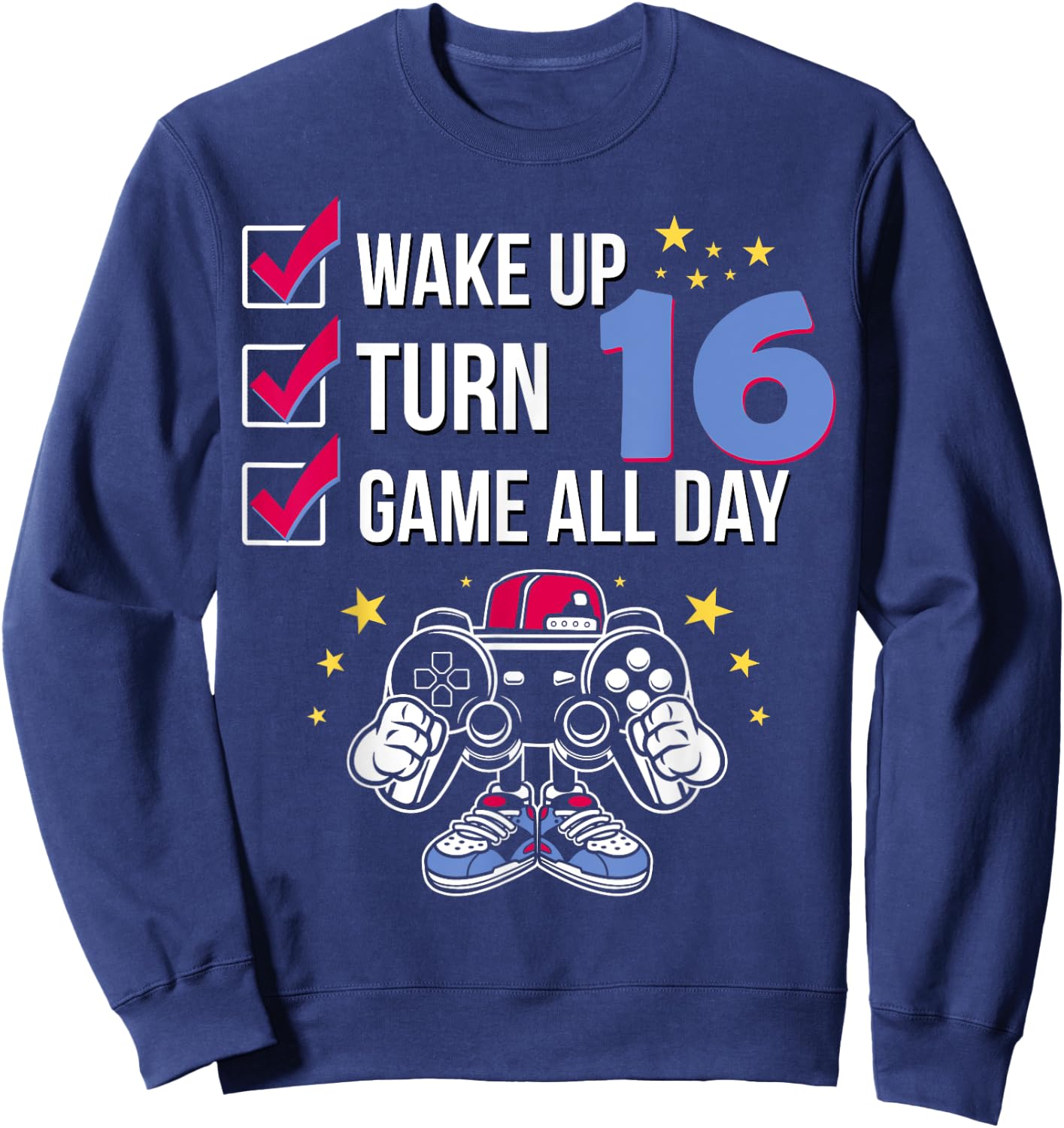 Gamer Birthday Shirt 16 Years Old Level 16 Unlocked Boy Gift Sweatshirt - Sweatshirt | Navy