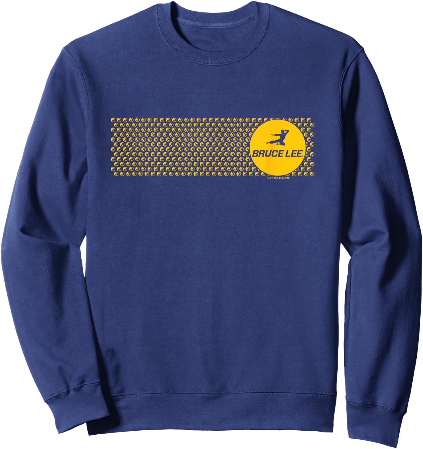 Bruce Lee Flying Kick Silhouette Yellow Circle Logo Sweatshirt - Sweatshirt | Navy