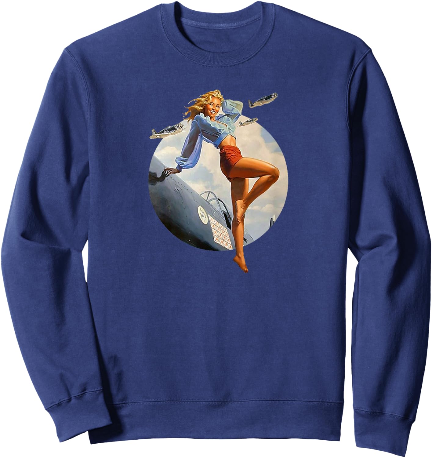 Pin up Girl Blonde Air Force in WW2 40's Sweatshirt - Sweatshirt | Navy