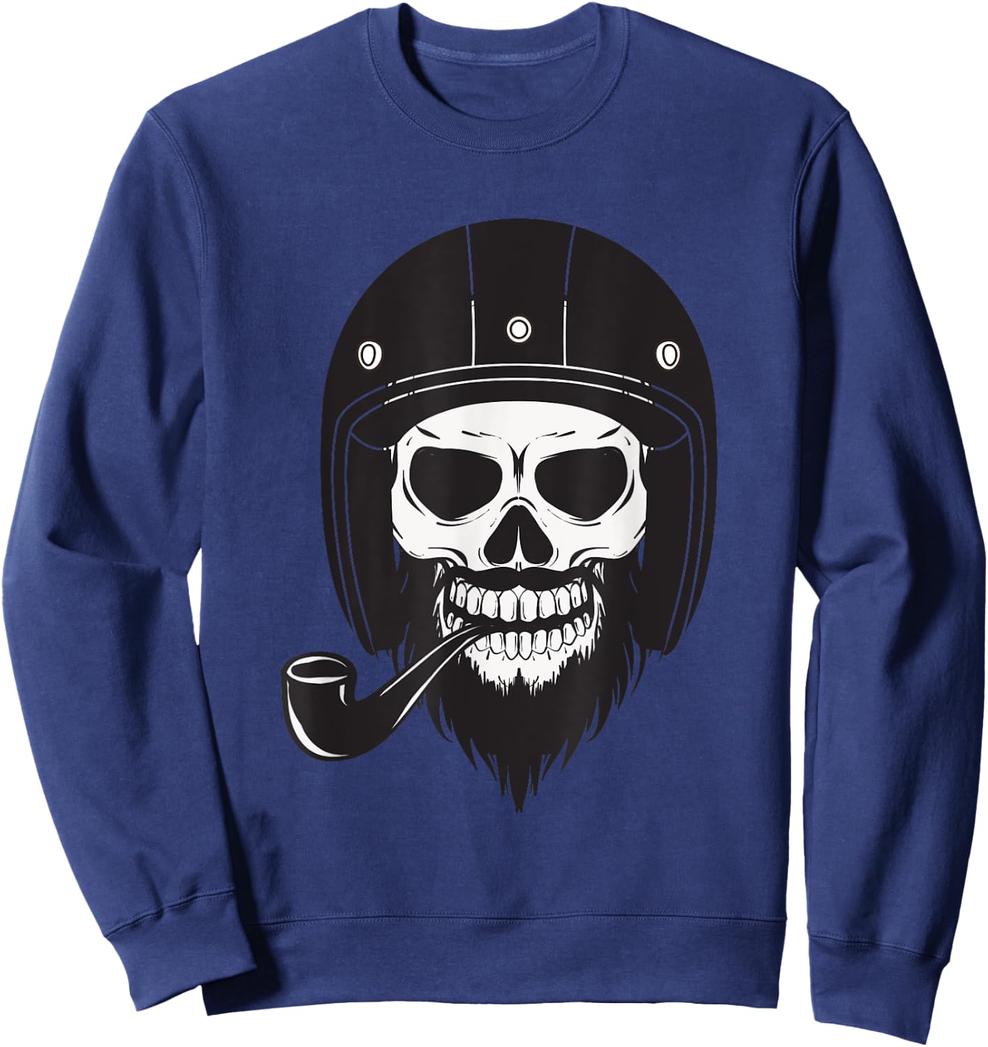 Cool Bearded Skull Pipe Smoking Design Biker Men Woman Sweatshirt - Sweatshirt | Navy
