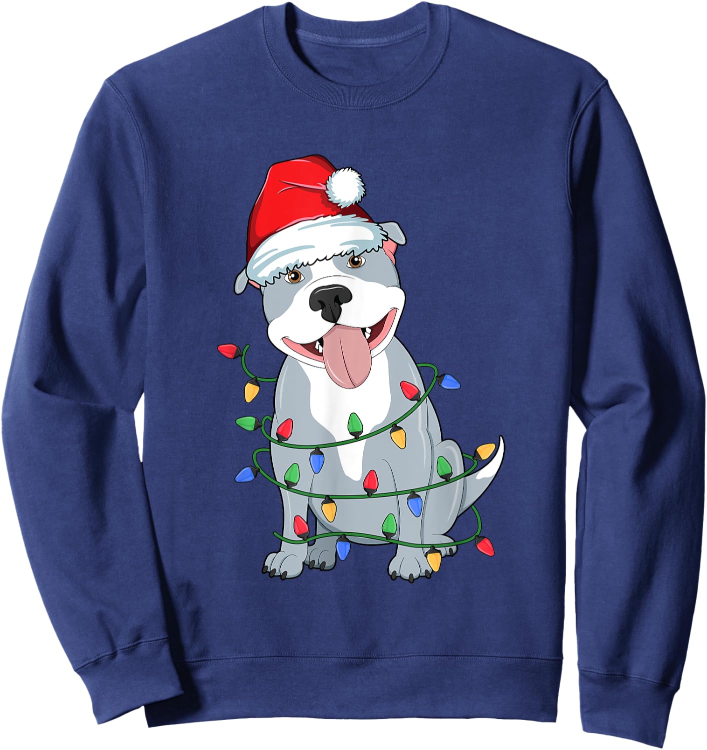Pitbull Christmas Tree Lights Kawaii Pitty Dog Lover Xmas Men Women Kids Sweatshirt - Sweatshirt | Navy