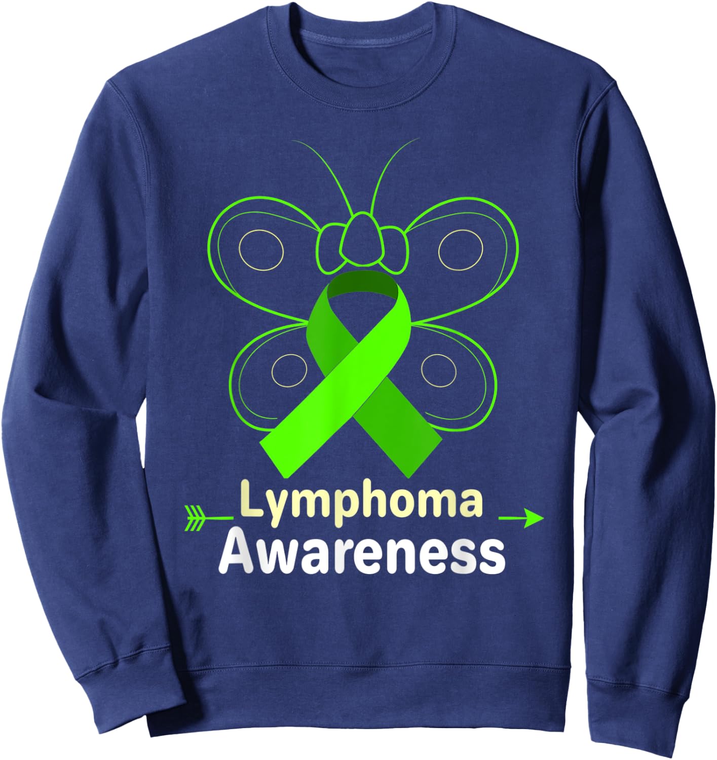 Butterfly Products Lymphoma Ribbon Lymphoma Awareness Sweatshirt - Sweatshirt | Navy