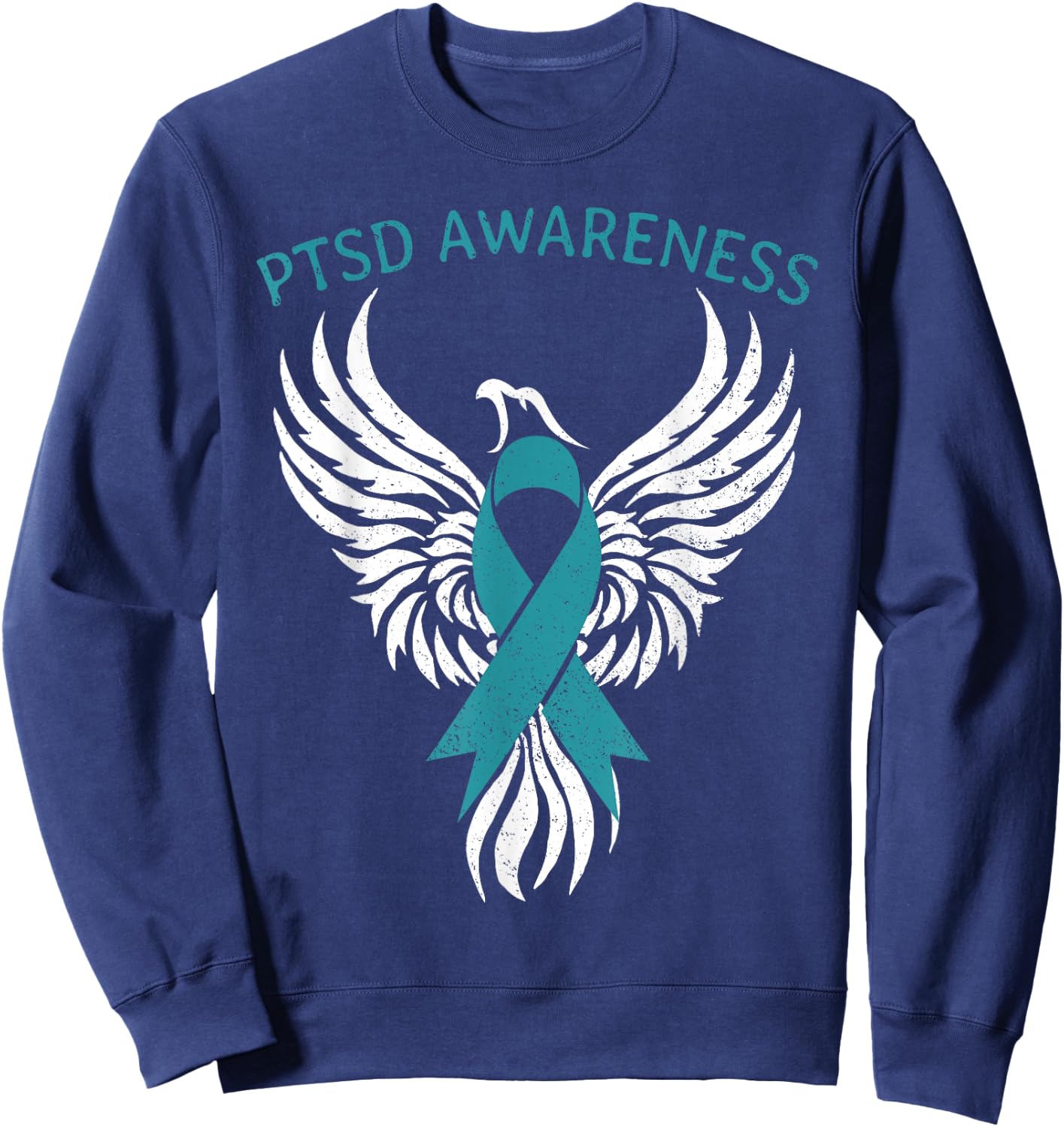 Rise of The Phoenix PTSD Awareness Month Teal Ribbon Sweatshirt - Sweatshirt | Navy