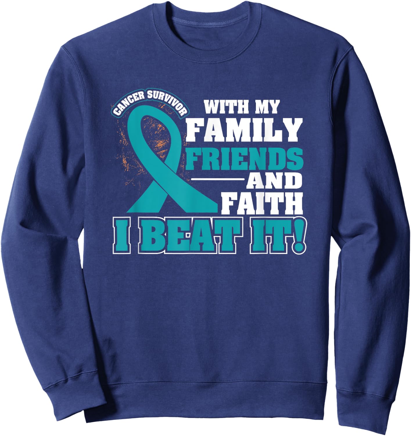 Family Faith I Beat It Ovarian Cancer Awareness Ribbon Gifts Sweatshirt - Sweatshirt | Navy