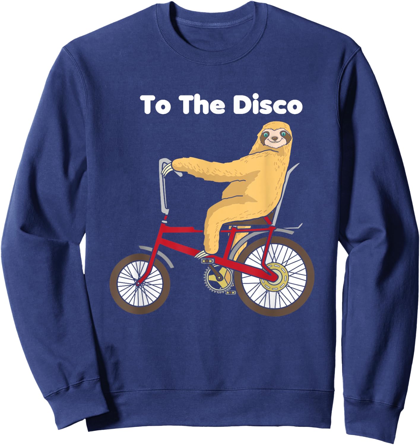 To The Disco Shirt - Sloth Riding Vintage Retro Bike Sweatshirt - Sweatshirt | Navy
