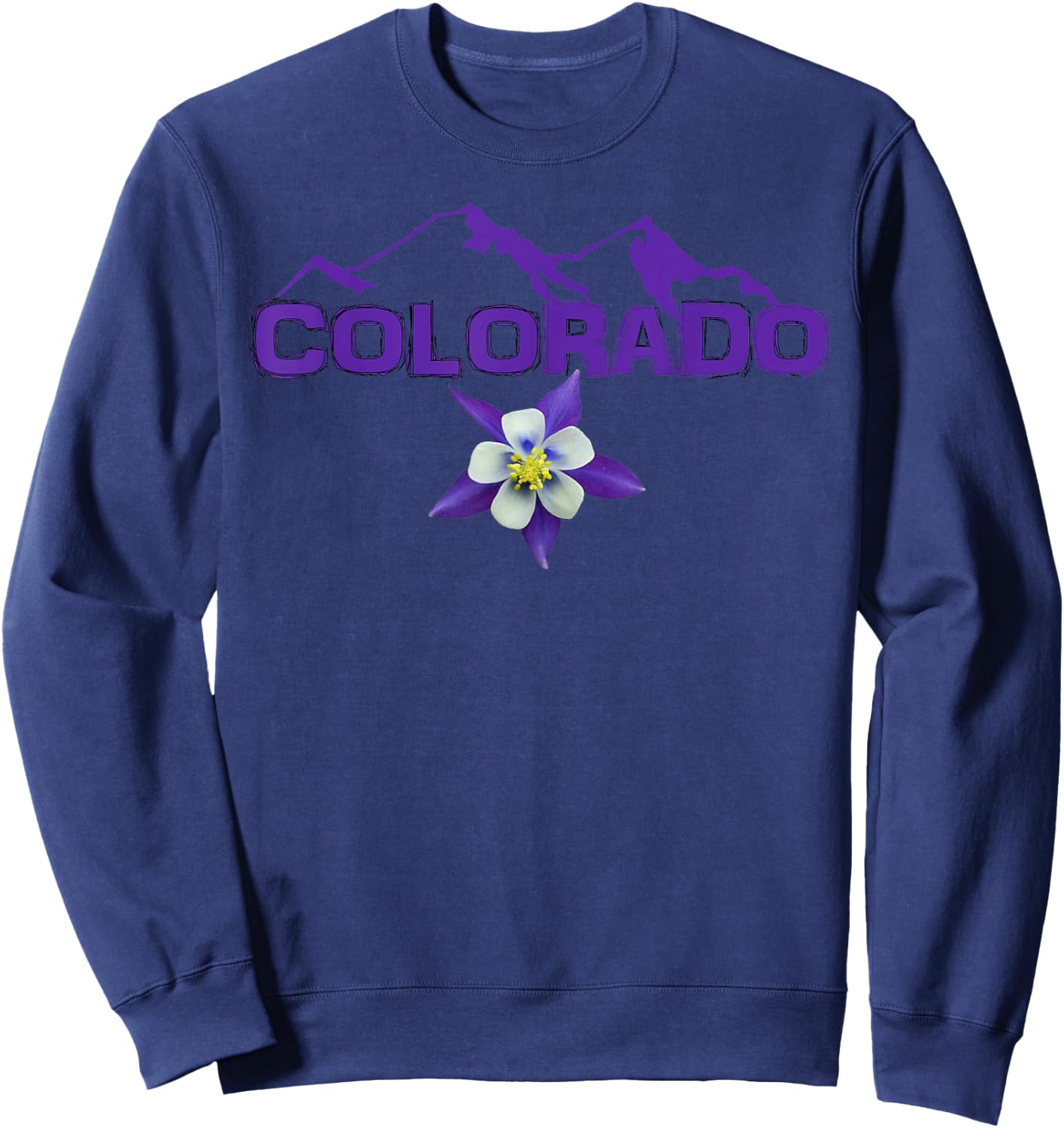 Colorado Mountain Silhouette, Columbine State Flower T Shirt Sweatshirt - Sweatshirt | Navy