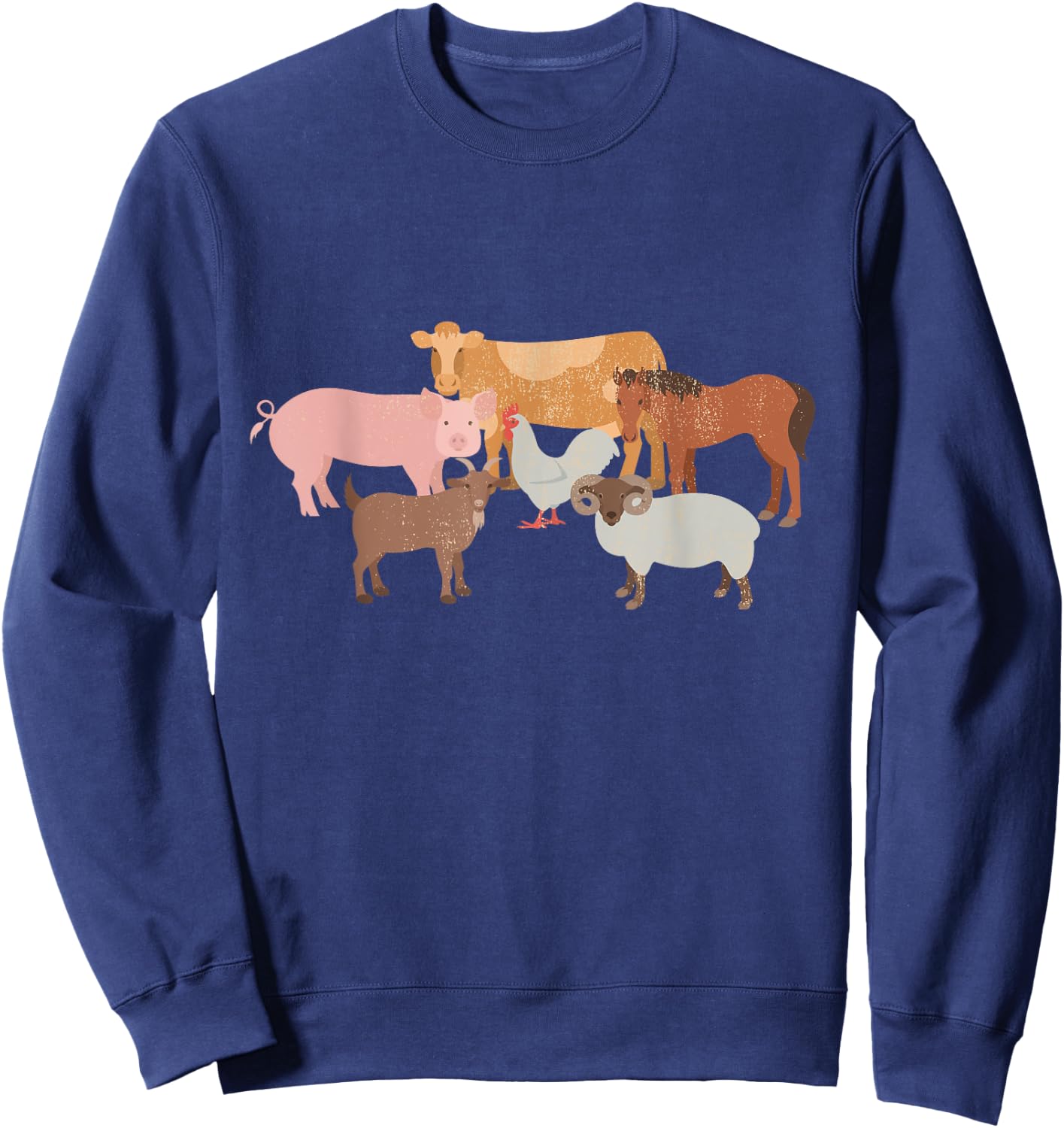Cute Farm Animals Cow Pig Chicken Horse Sheep and Goat Sweatshirt - Sweatshirt | Navy