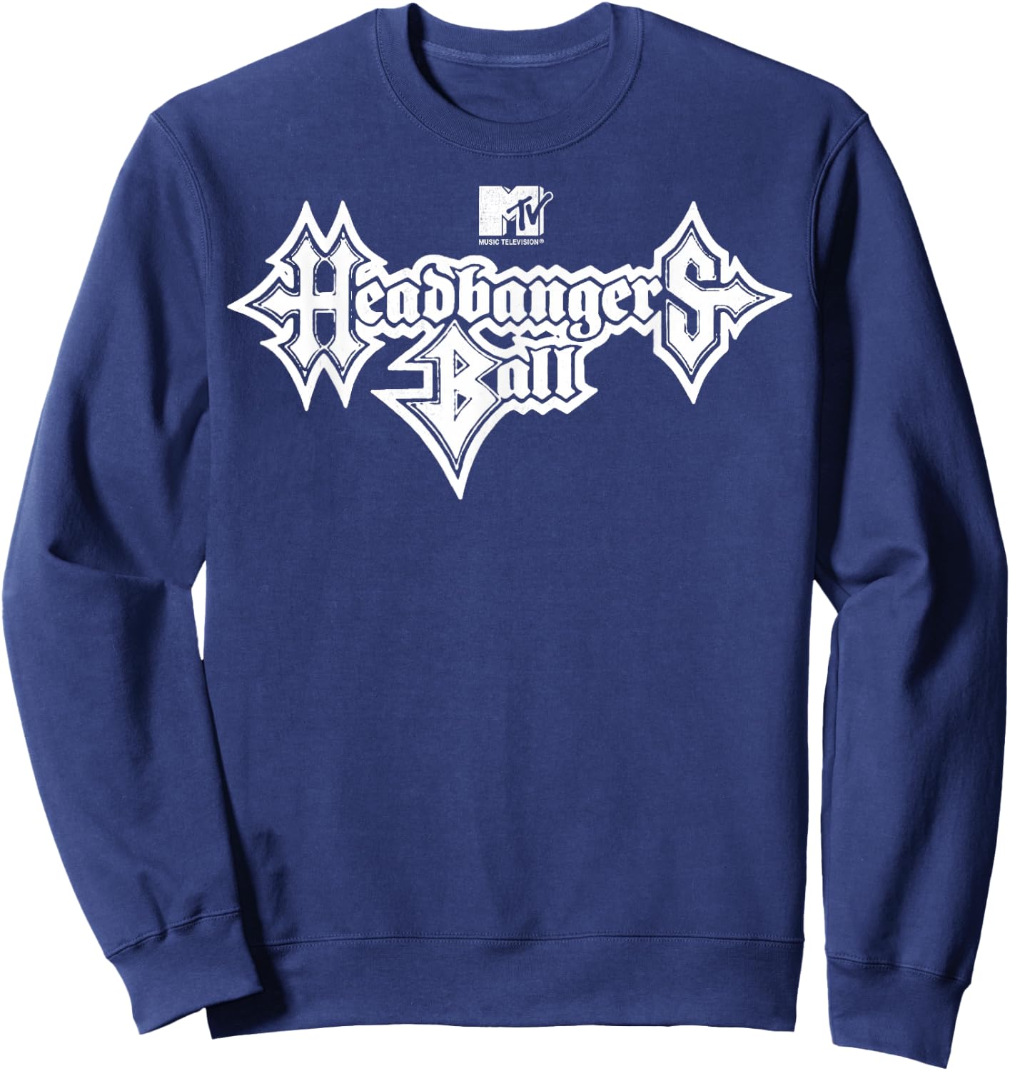 MTV Headbangers Ball: Classic Fit, Round Neck, Short Sleeve Black Metal Text Sweatshirt - Sweatshirt | Navy