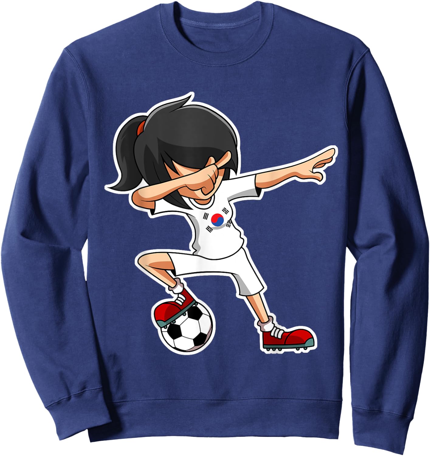 Dabbing Soccer Girl South Korea Shirt, Korean Flag Jersey Sweatshirt - Sweatshirt | Navy
