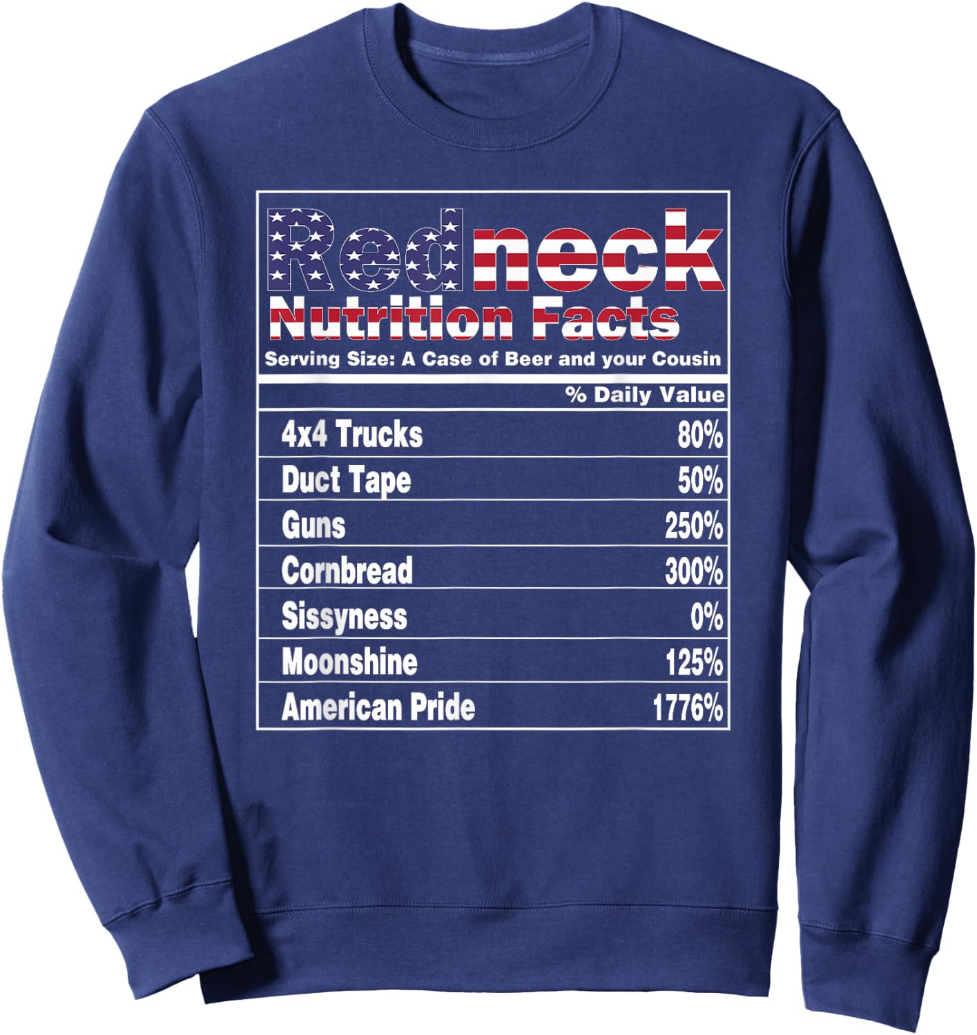Redneck Nutrition Facts 4th of July Country Funny Sweatshirt - Sweatshirt | Navy
