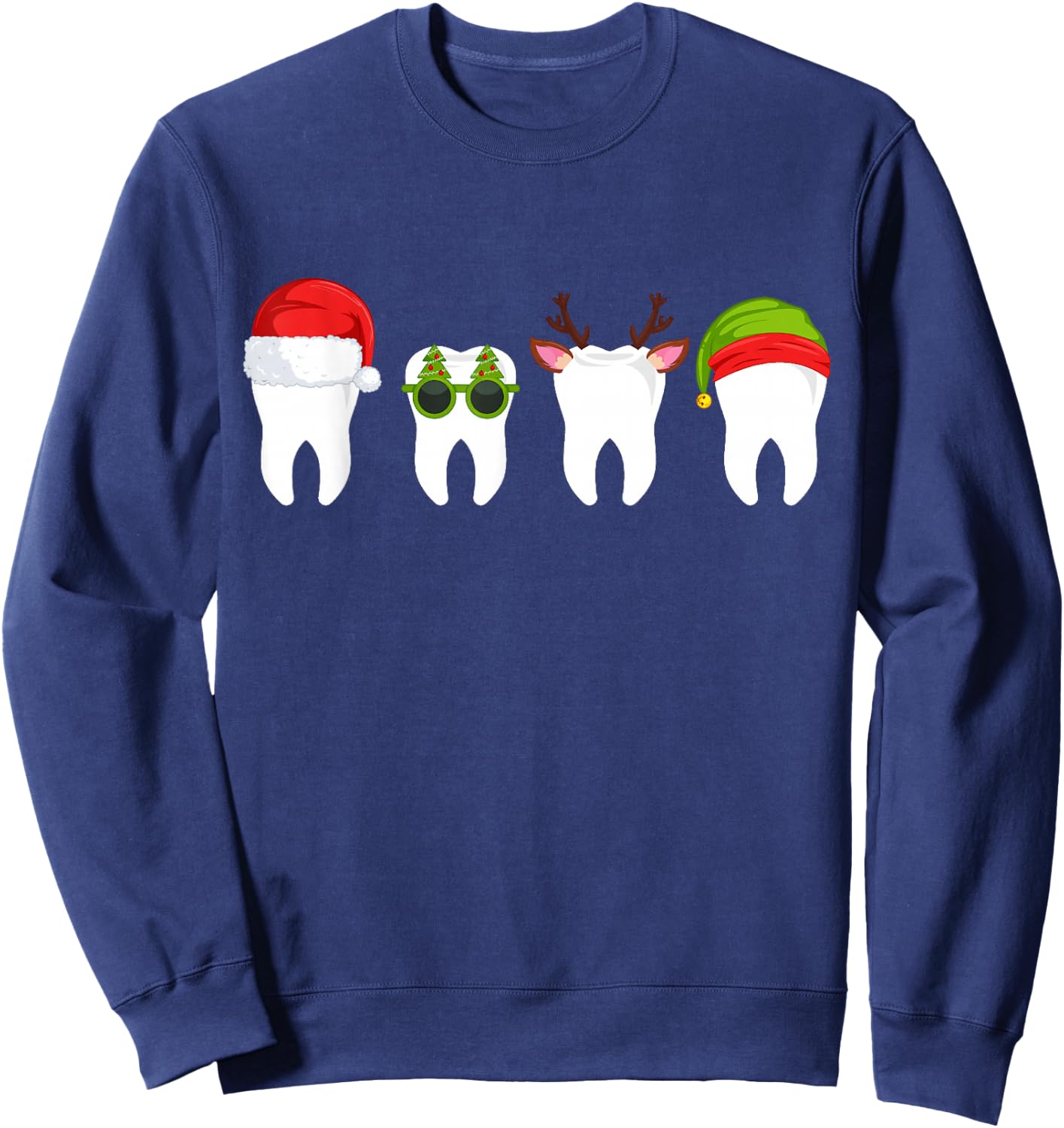 Funny Dentist Christmas Tooth Dental Teeth with Xmas Hats Sweatshirt - Sweatshirt | Navy