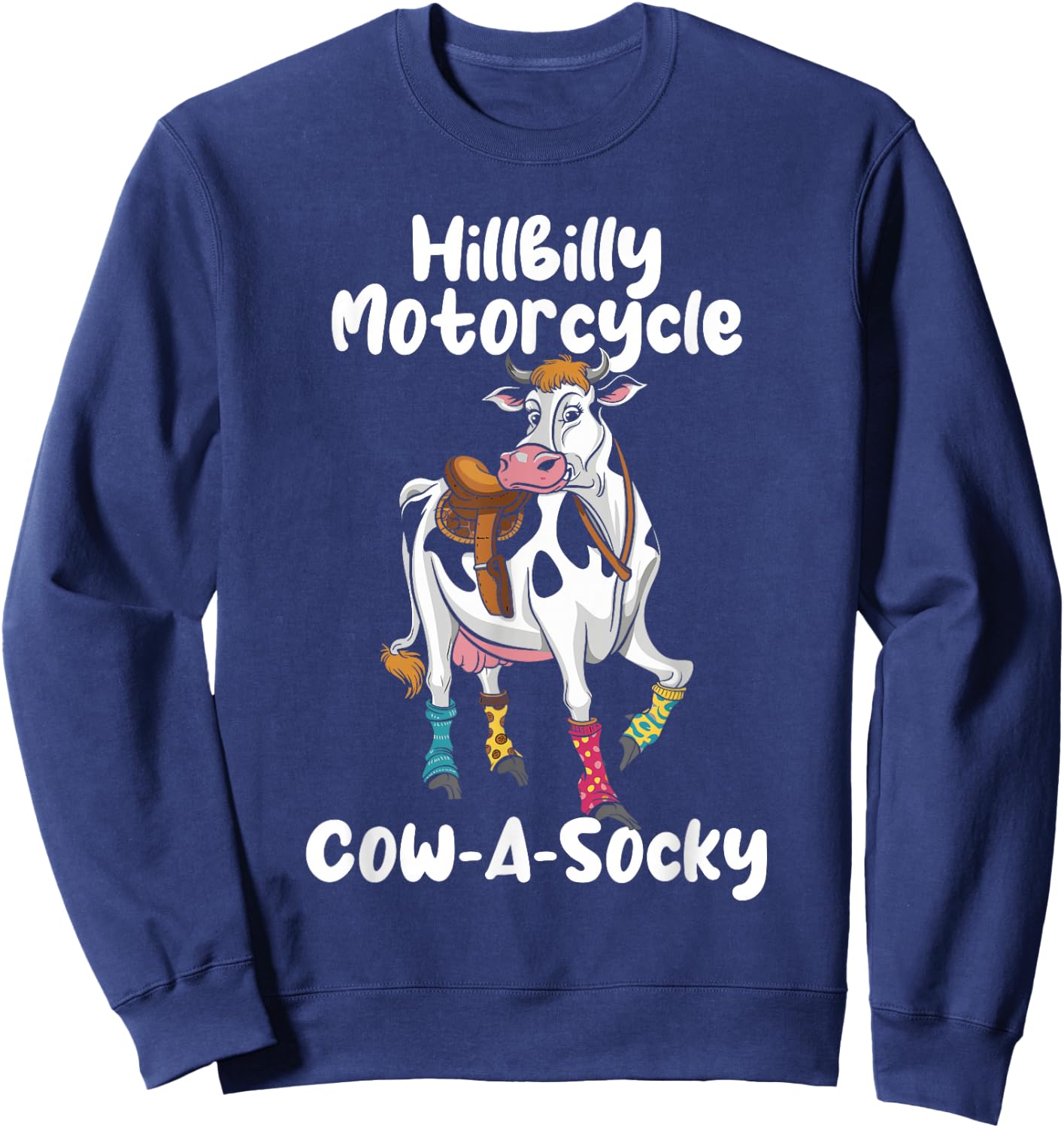 Funny Cow Hillbilly Motorcycle Cow-A-Socky Sweatshirt - Sweatshirt | Navy