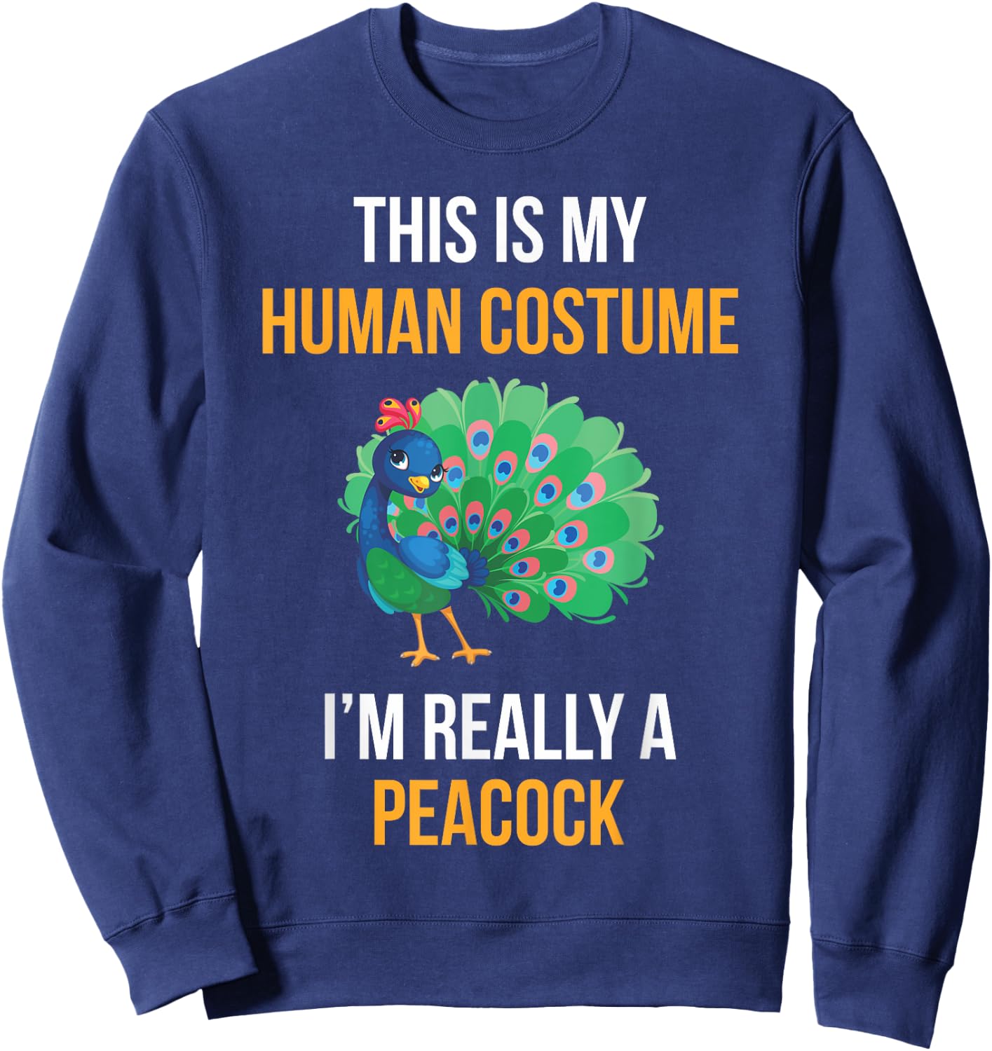 Funny Halloween Peacock Costume Shirt for Kids Women Men Sweatshirt - Sweatshirt | Navy