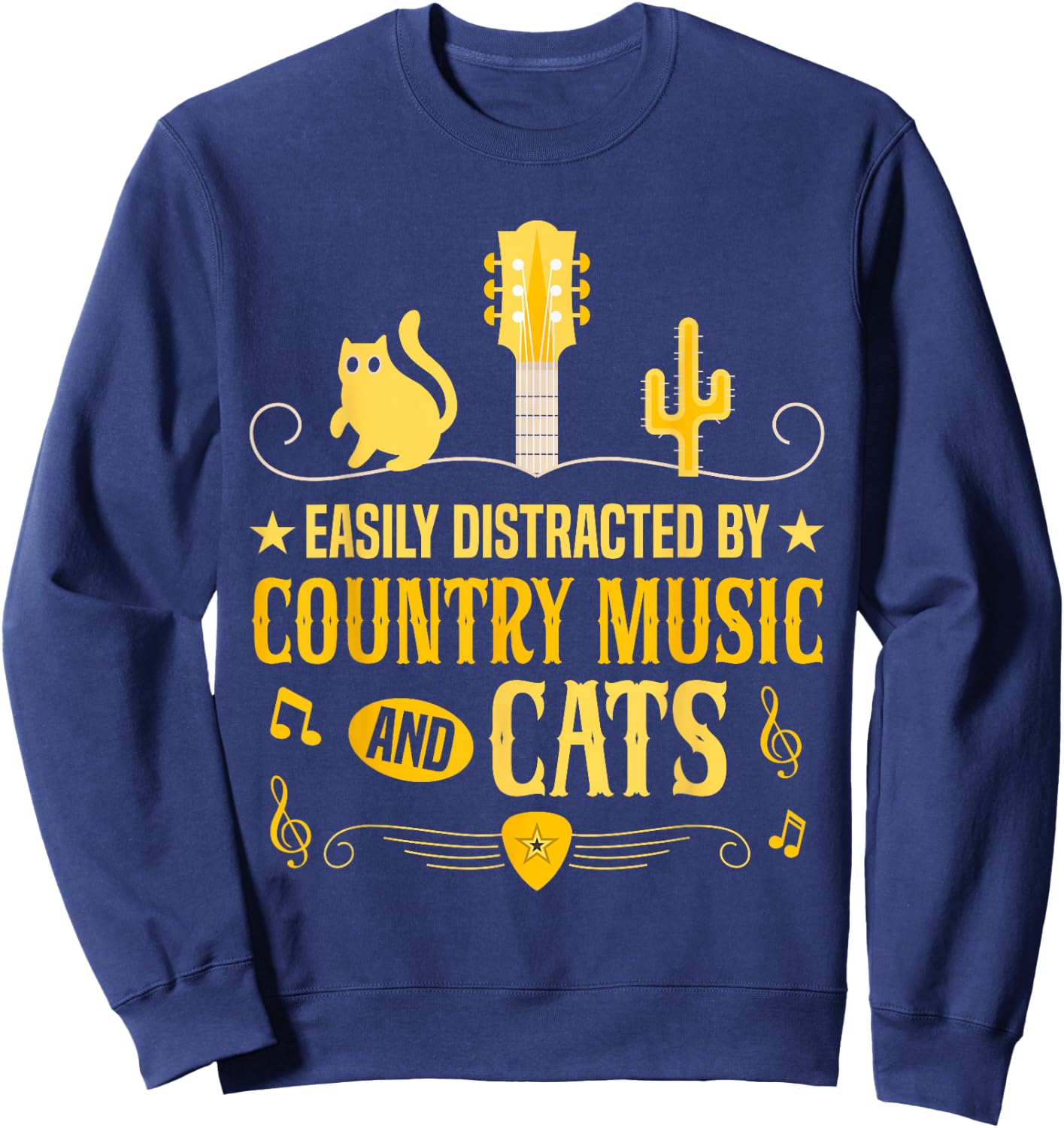 Distracted By Country Music And Cats Cowboy Cat Sweatshirt - Sweatshirt | Navy