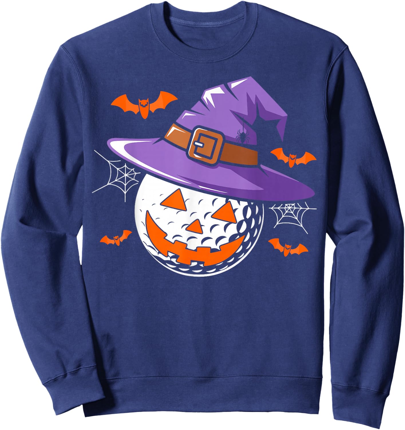 Halloween Golf Ball Witch Hat Pumpkin Spooky Bat Web Lover Sweatshirt - Sweatshirt | Navy