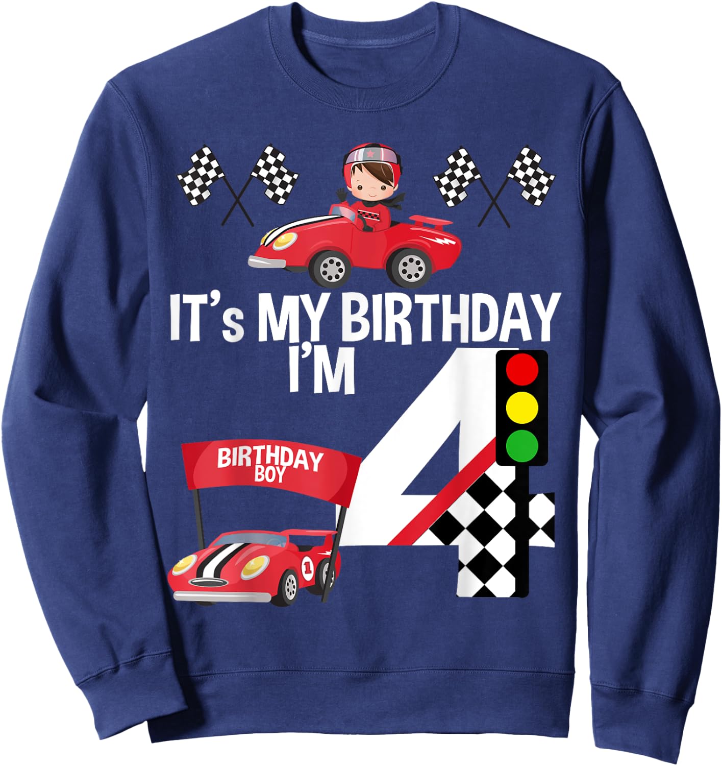 It's My 4th Birthday Race Car Theme Birthday 4 Yrs Old Shirt Sweatshirt - Sweatshirt | Navy