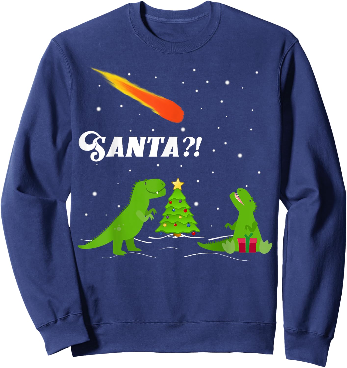 "SANTA?!" Dinosaur Extinction Asteroid Christmas Sweatshirt - Sweatshirt | Navy