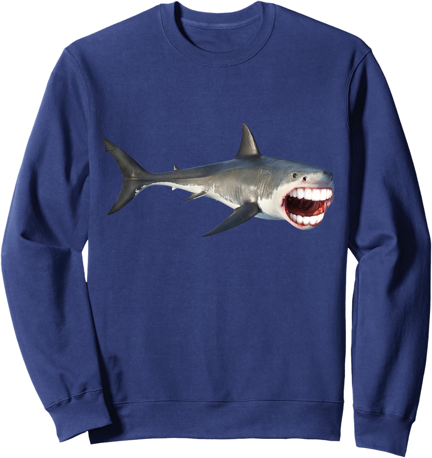 Great White With Human Teeth Funny Shark Sweatshirt - Sweatshirt | Navy