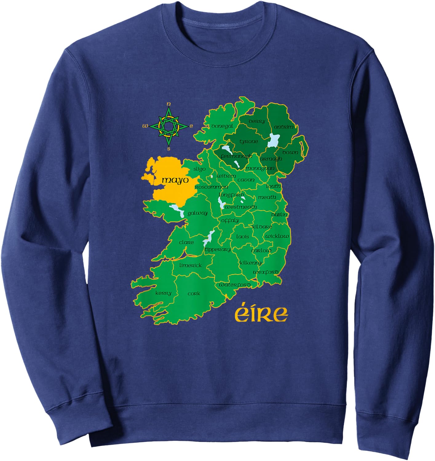 Mayo Ireland T Shirt Irish County Map Eire Irish Travel Sweatshirt - Sweatshirt | Navy