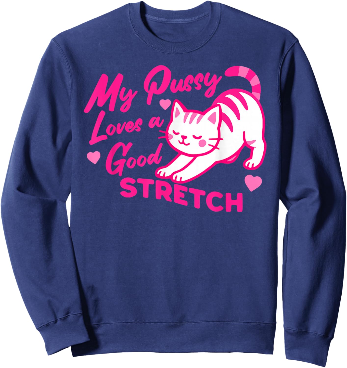 My Pussy Loves A Good Stretch Inappropriate Adult Humor Joke Sweatshirt - Sweatshirt | Navy
