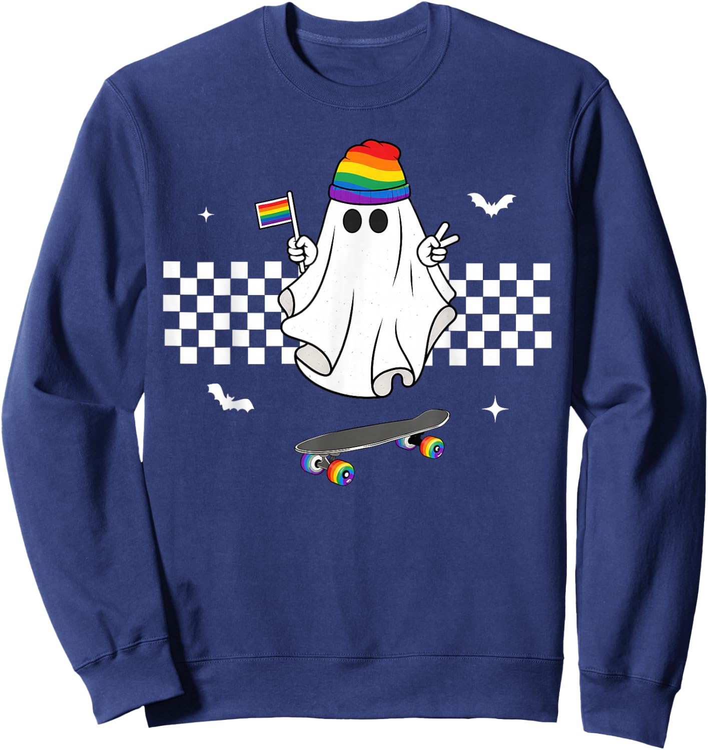 Gay Ghost Skateboard Rainbow Flag LGBT Pride Men Women Sweatshirt - Sweatshirt | Navy