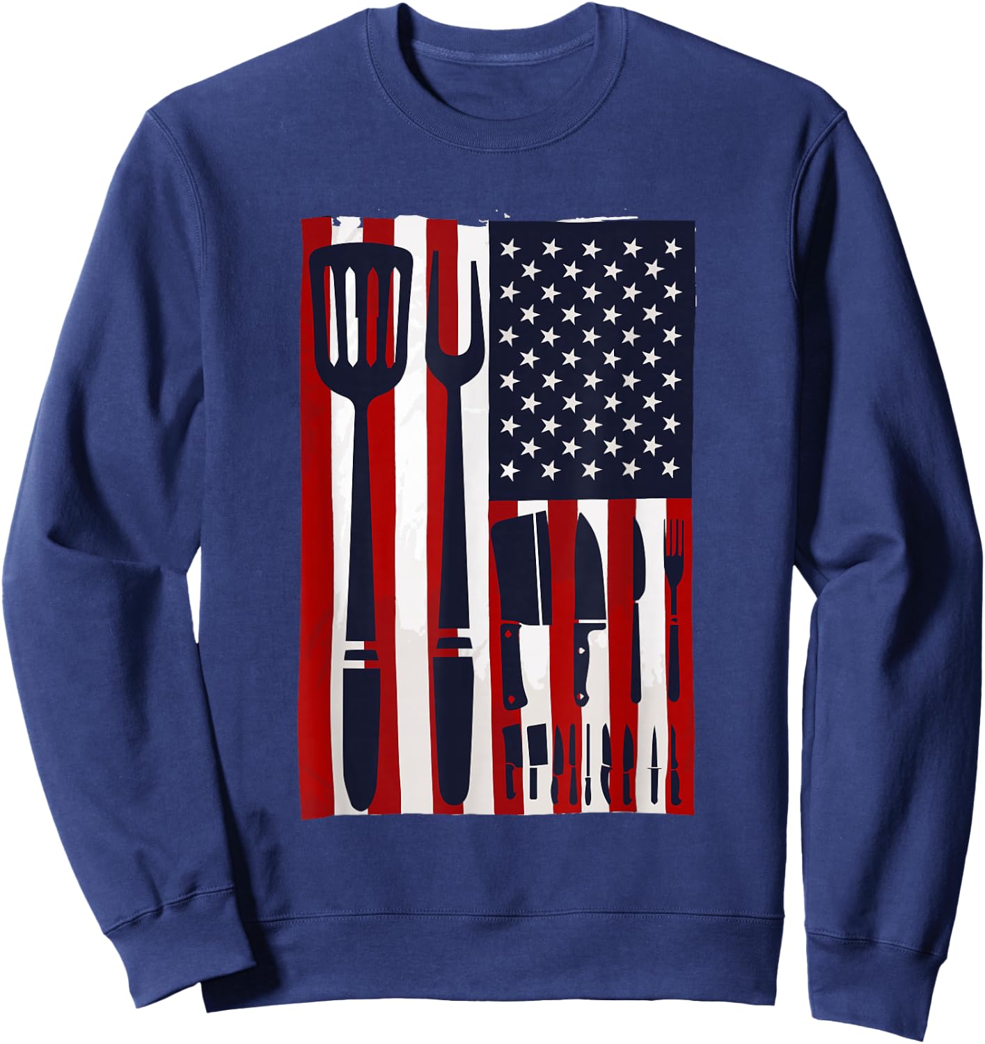 Chef Knives USA Flag Patriotic Cook America Cooking Knife Sweatshirt - Sweatshirt | Navy