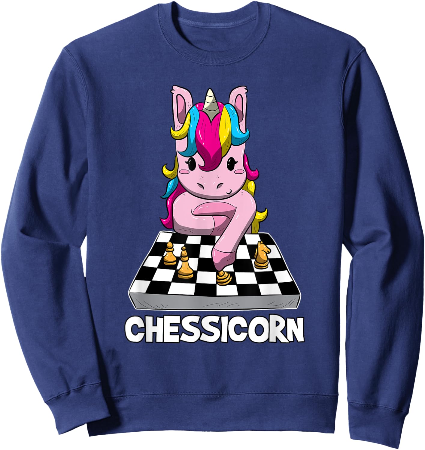 Chessicorn Funny Unicorn Plays Chess Gift Sweatshirt - Sweatshirt | Navy