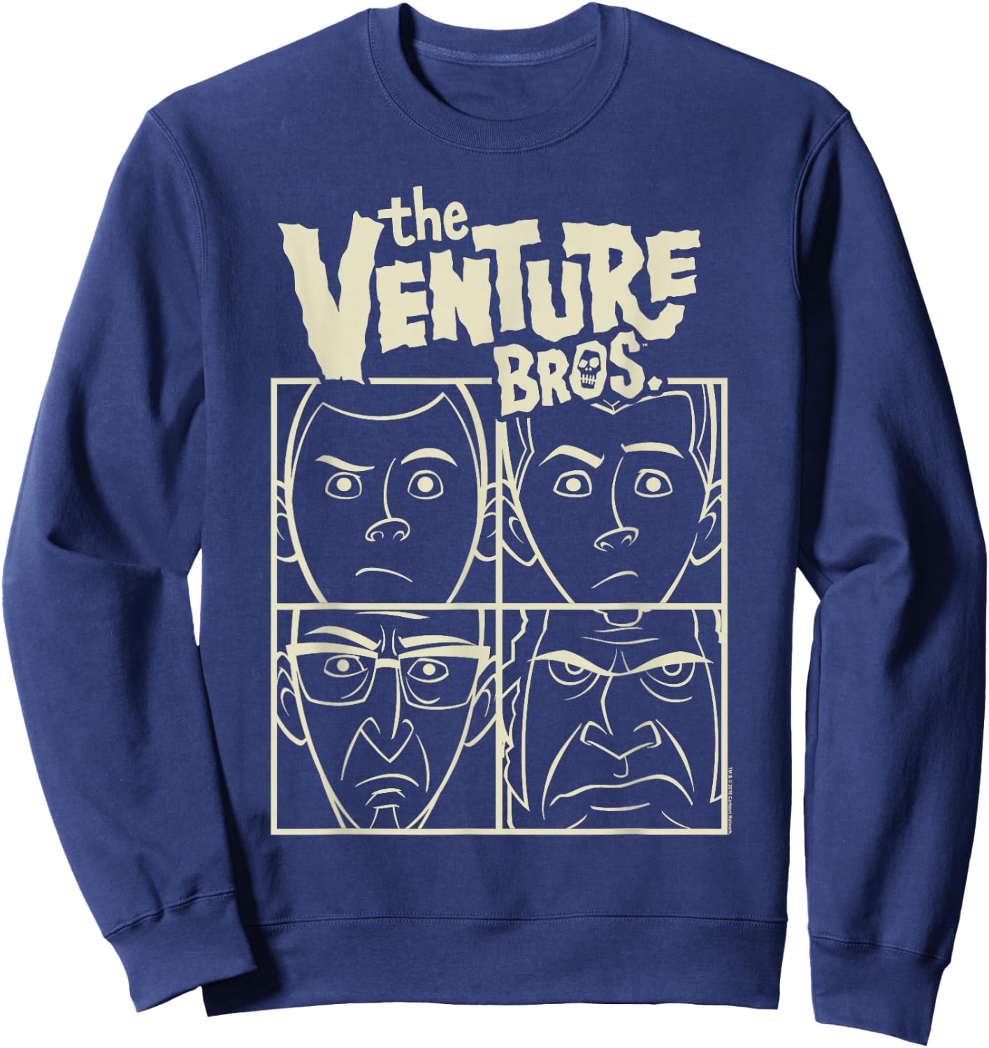 Adult Swim Venture Bros. Adult Men's Black Cartoon Themed Cartoon Patterned Classic Style with & Short Sleeves - Small Sweatshirt - Sweatshirt | Navy